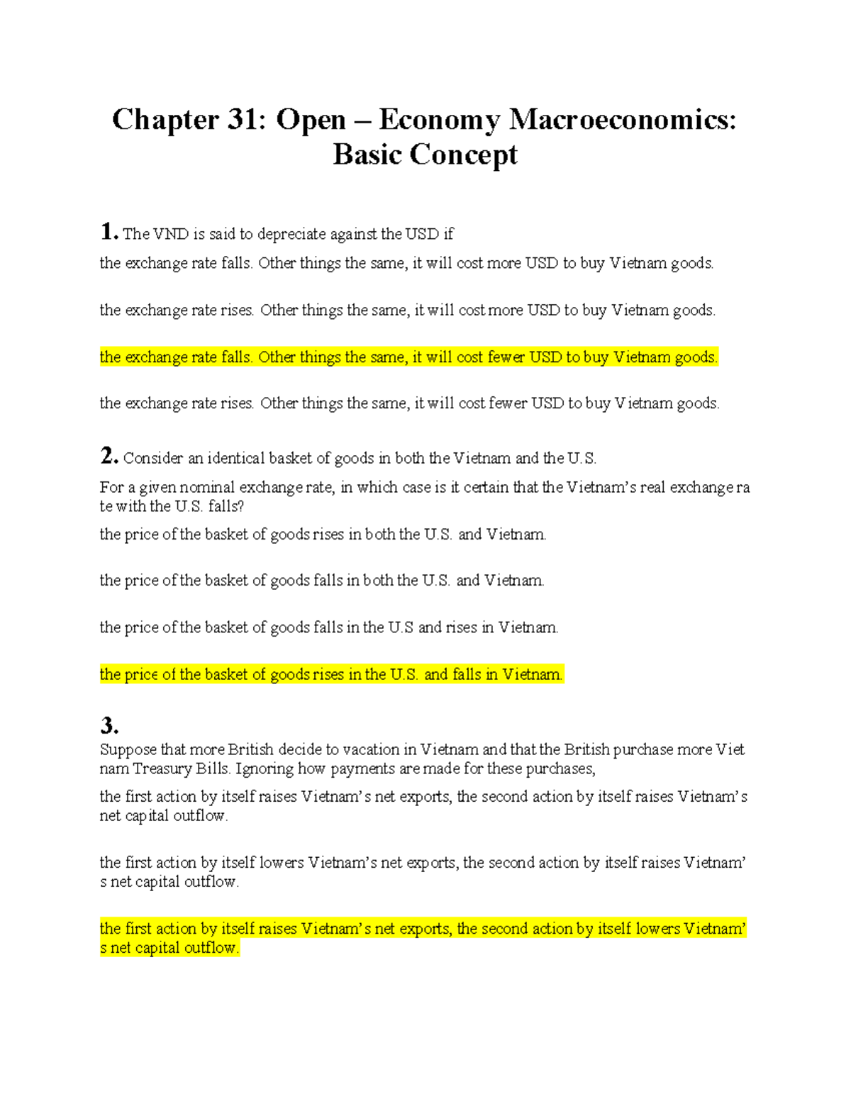 Test 9 Macroeconomics Nguyá N Xuã N Lã M Chapter 31 Open â Economy