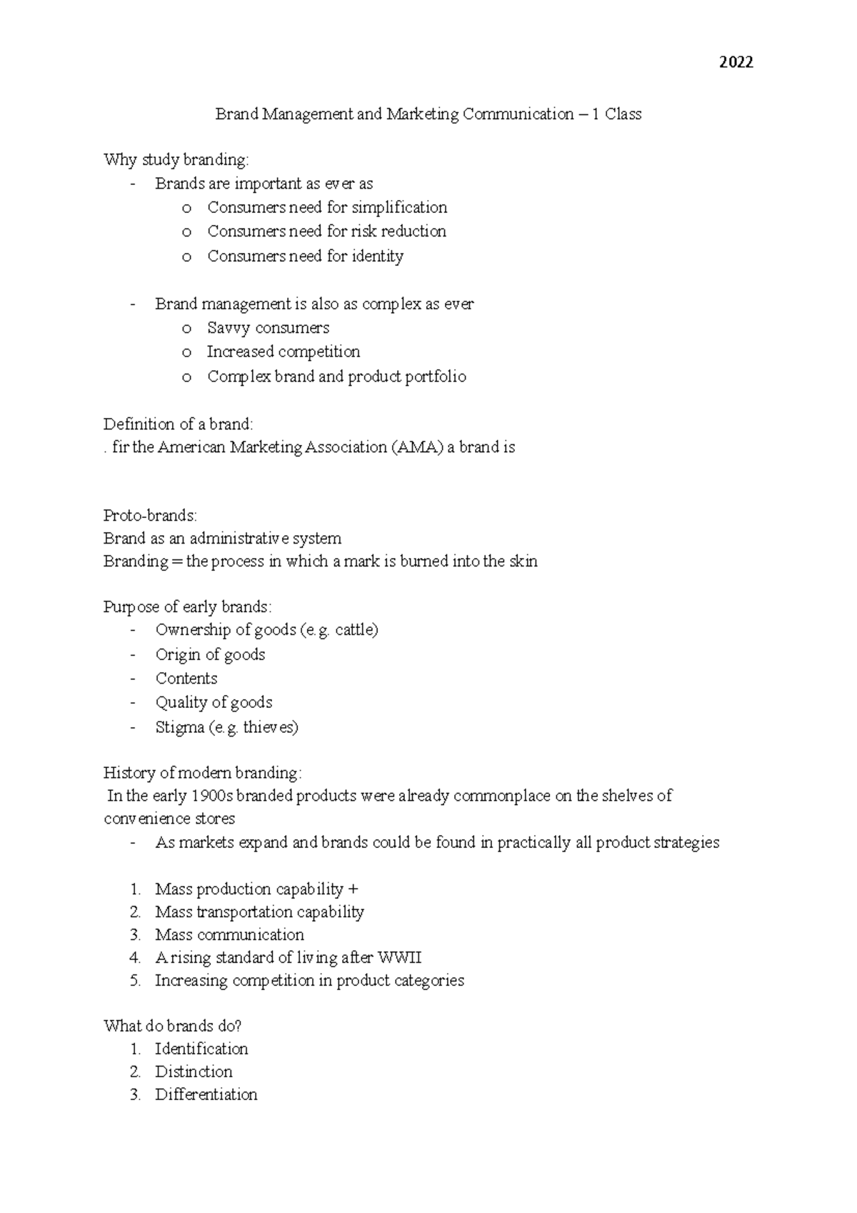 Class 1 - Brand Management and Marketing Communication - Brand ...
