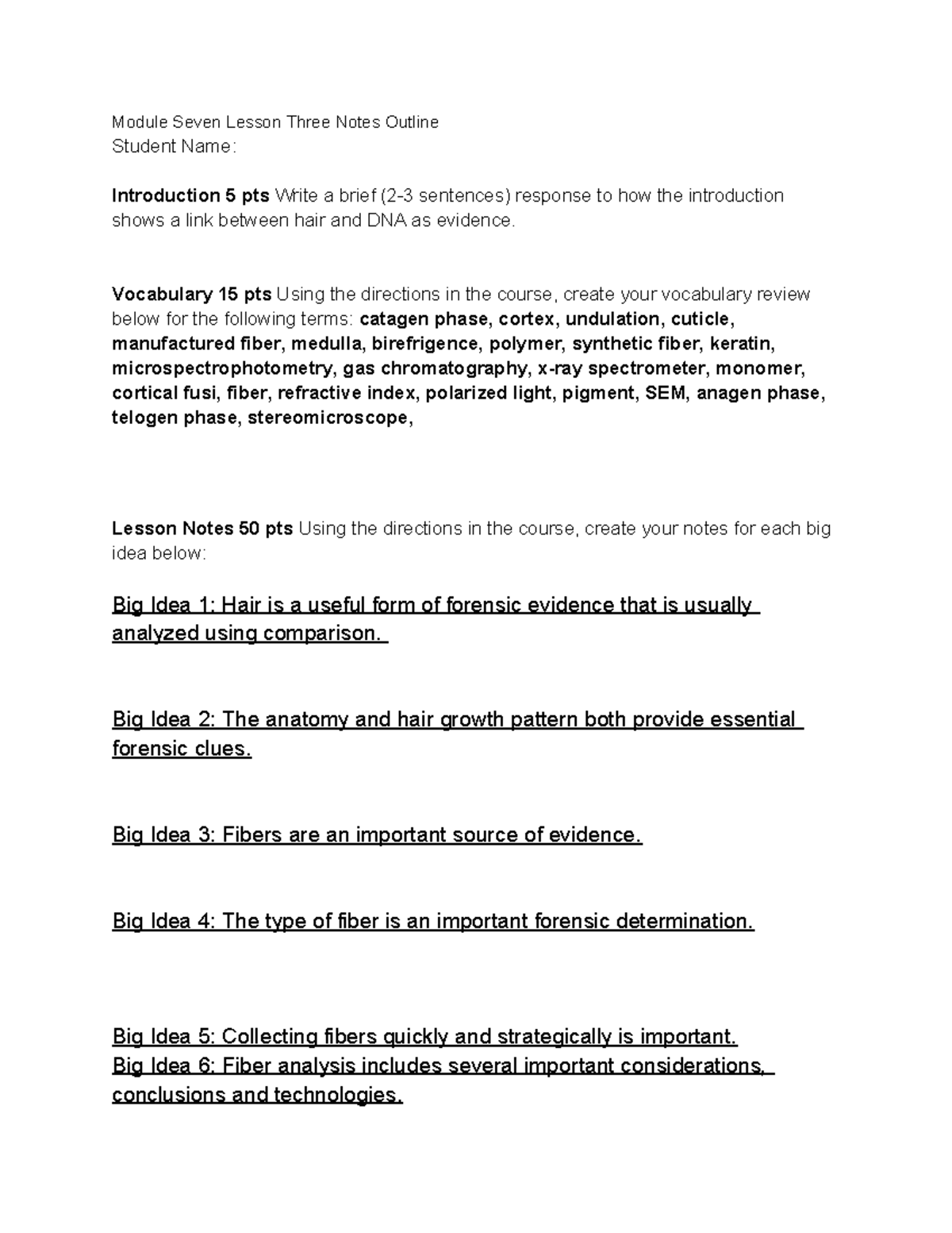 Module Seven Lesson Three Notes Outline - Vocabulary 15 pts Using the ...