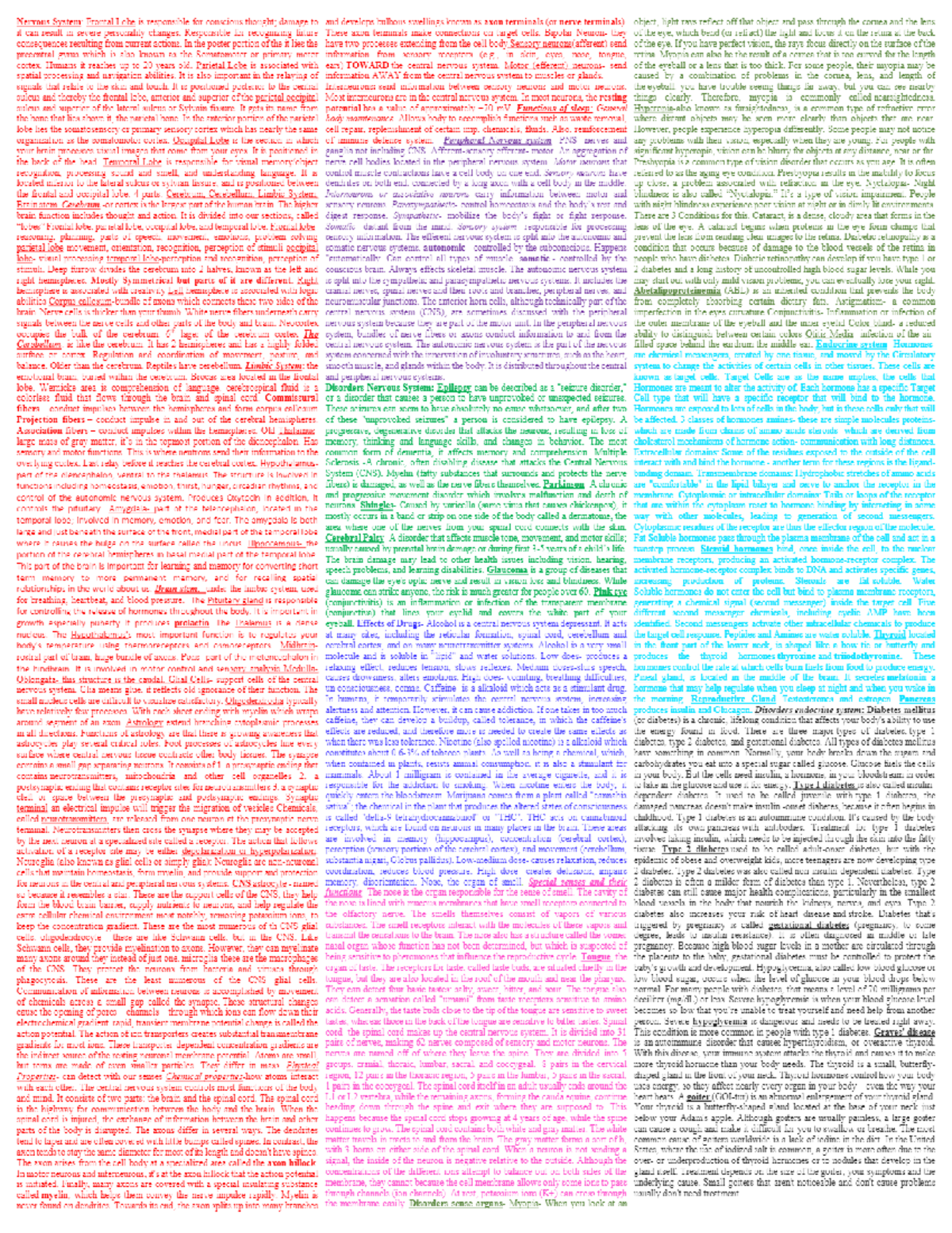 Science Olympiad Cheat Sheet Nervous System Frontal Lobe Is