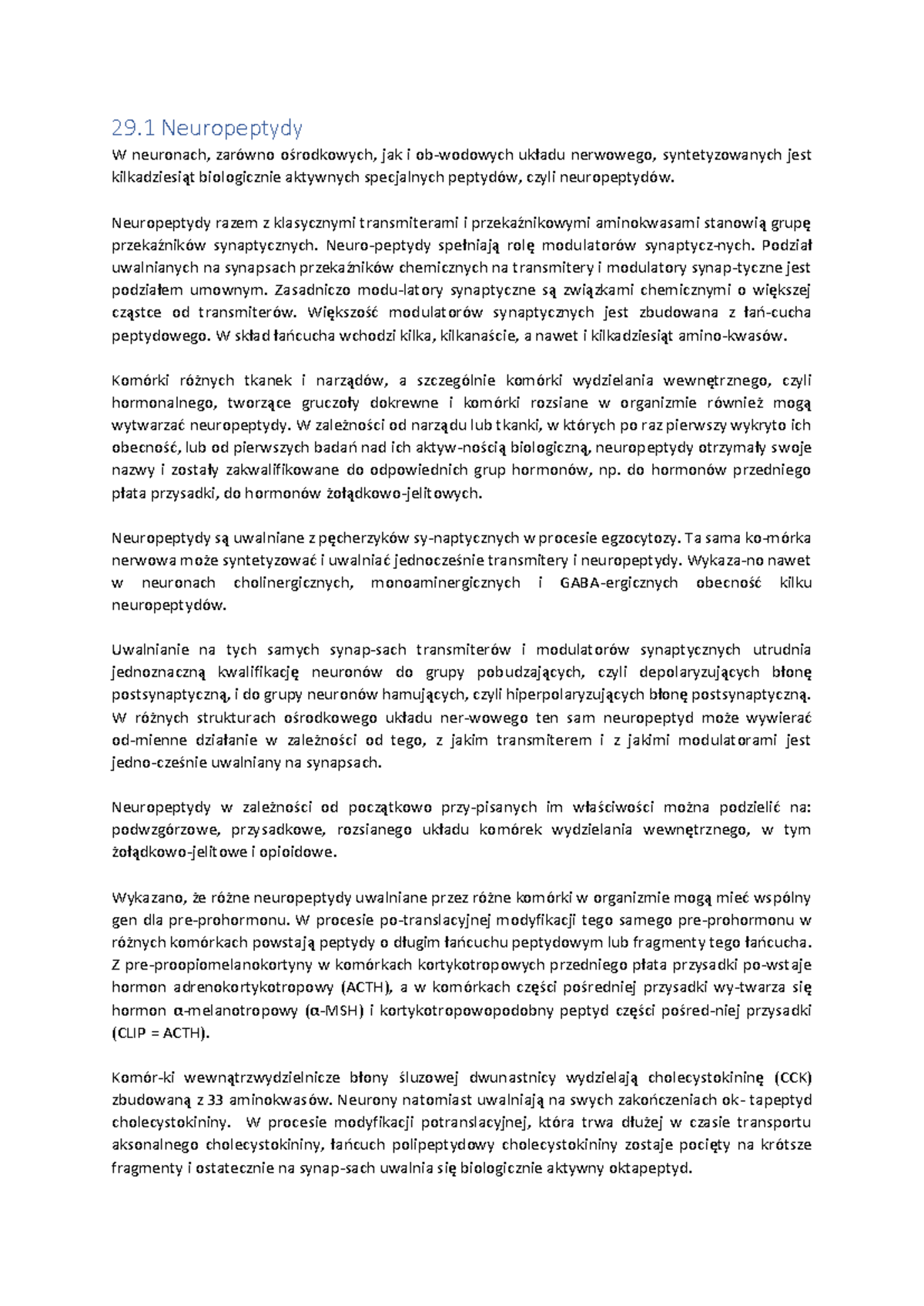 Lekcja 29. Przekaźnictwo peptydergiczne - 29 Neuropeptydy W neuronach ...