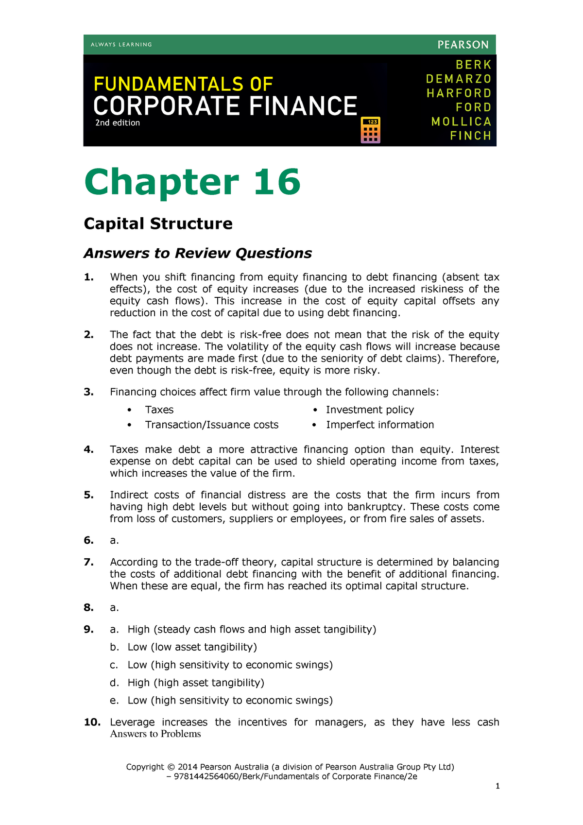 Chapter 16 Answers - Tutorials - Chapter 16 Capital Structure Answers ...