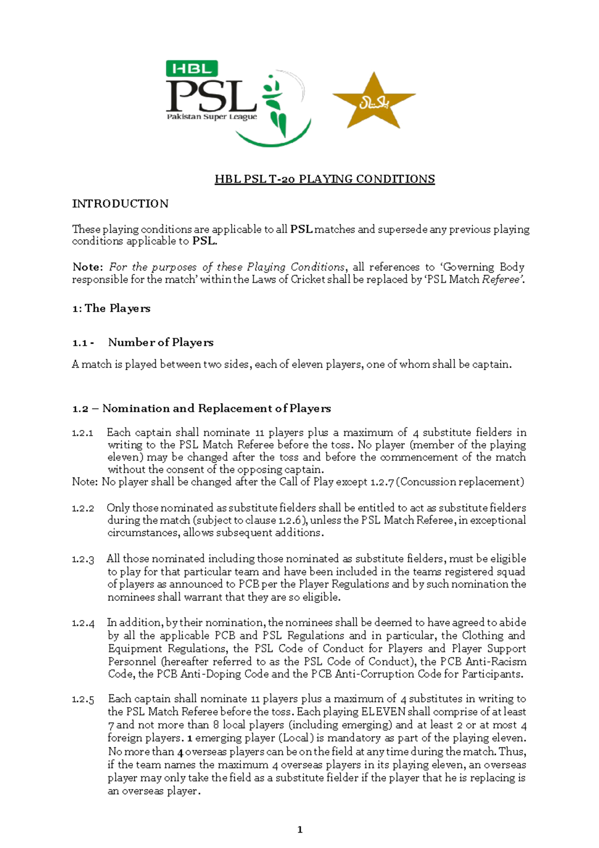 PSL 8 Playing Conditions 2023 - HBL PSL T-20 PLAYING CONDITIONS ...