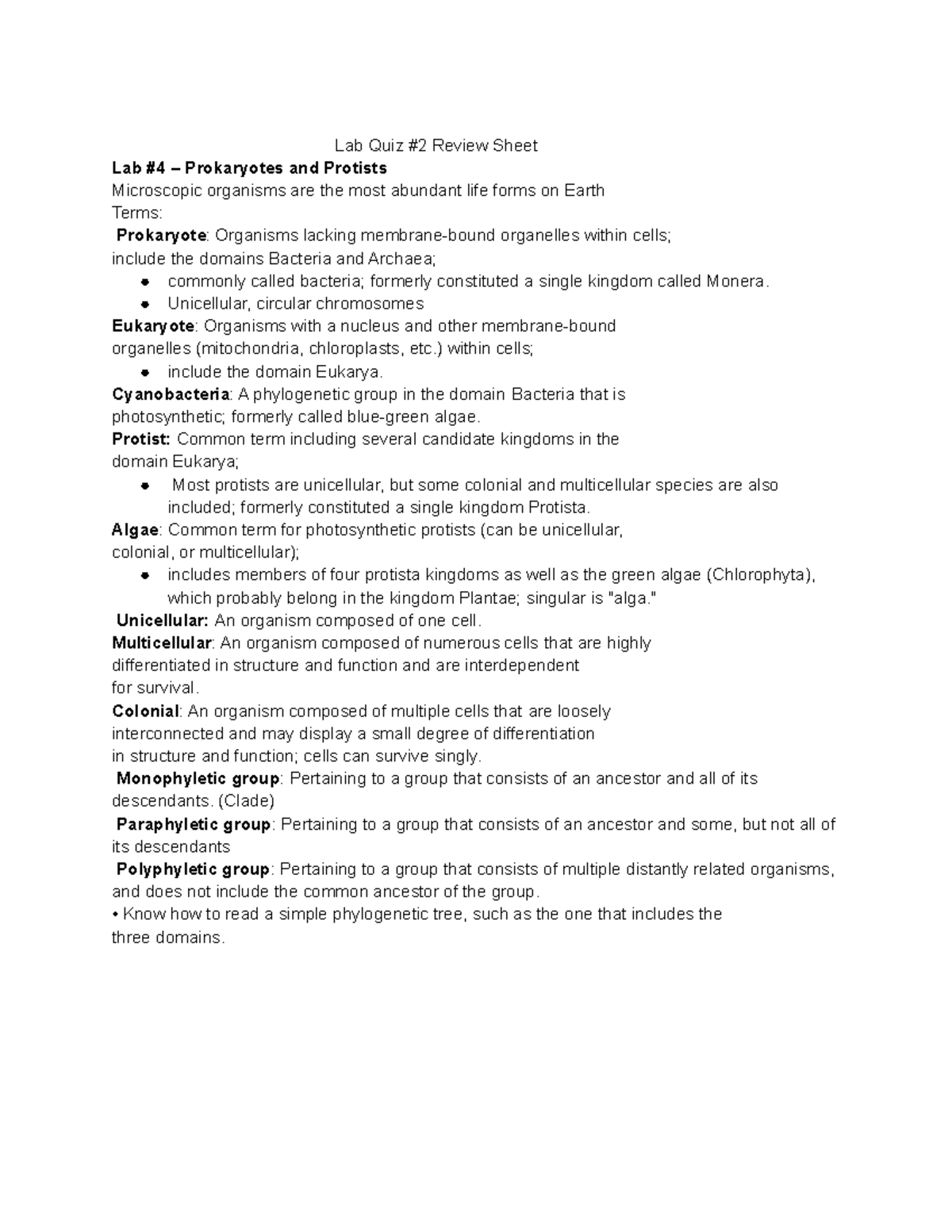 Lab quiz 2 Lab notes Lab Quiz 2 Review Sheet Lab 4