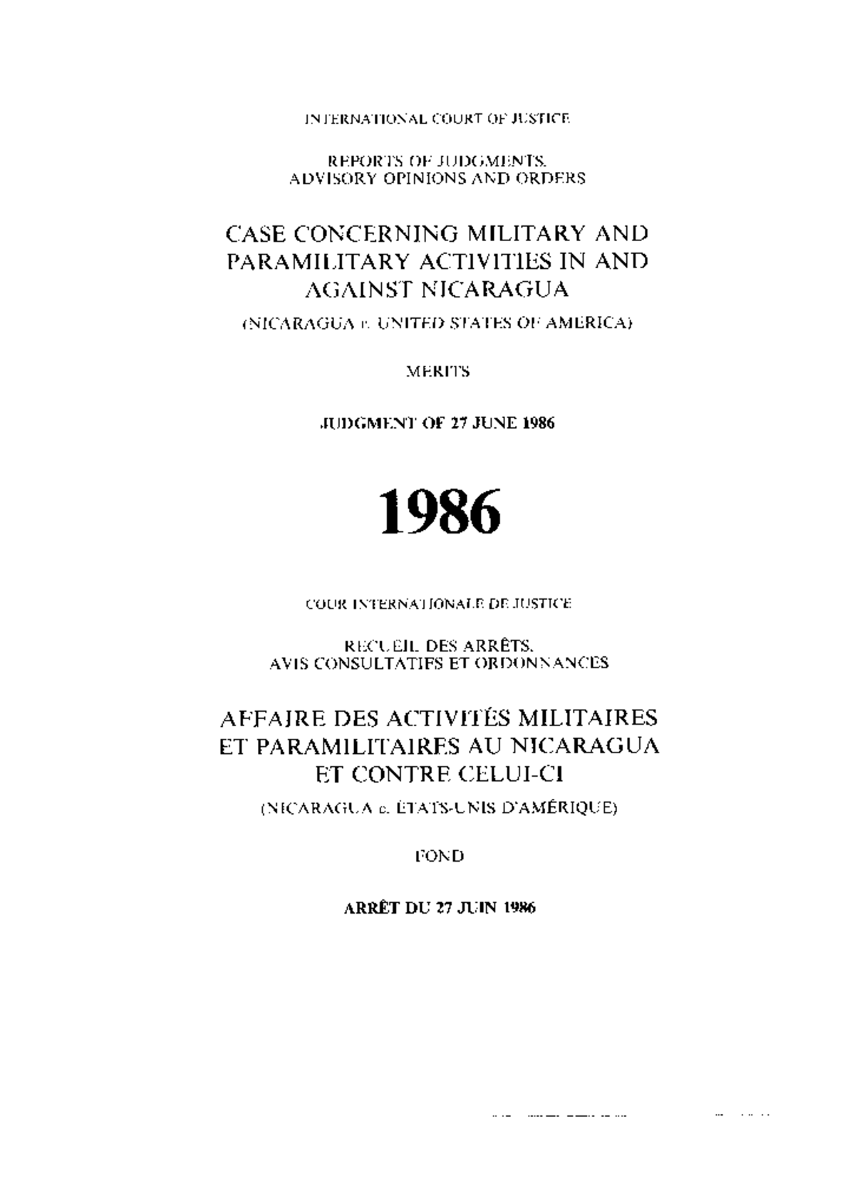 Military And Paramilitary Activities In And Against Nicaragua ...