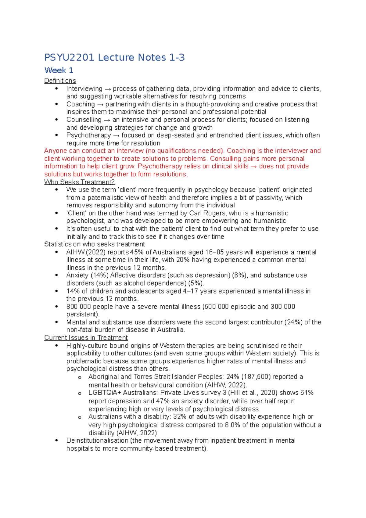 PSYU2201 Lecture Notes 1-3 - PSYU2201 Lecture Notes 1- Week 1 ...