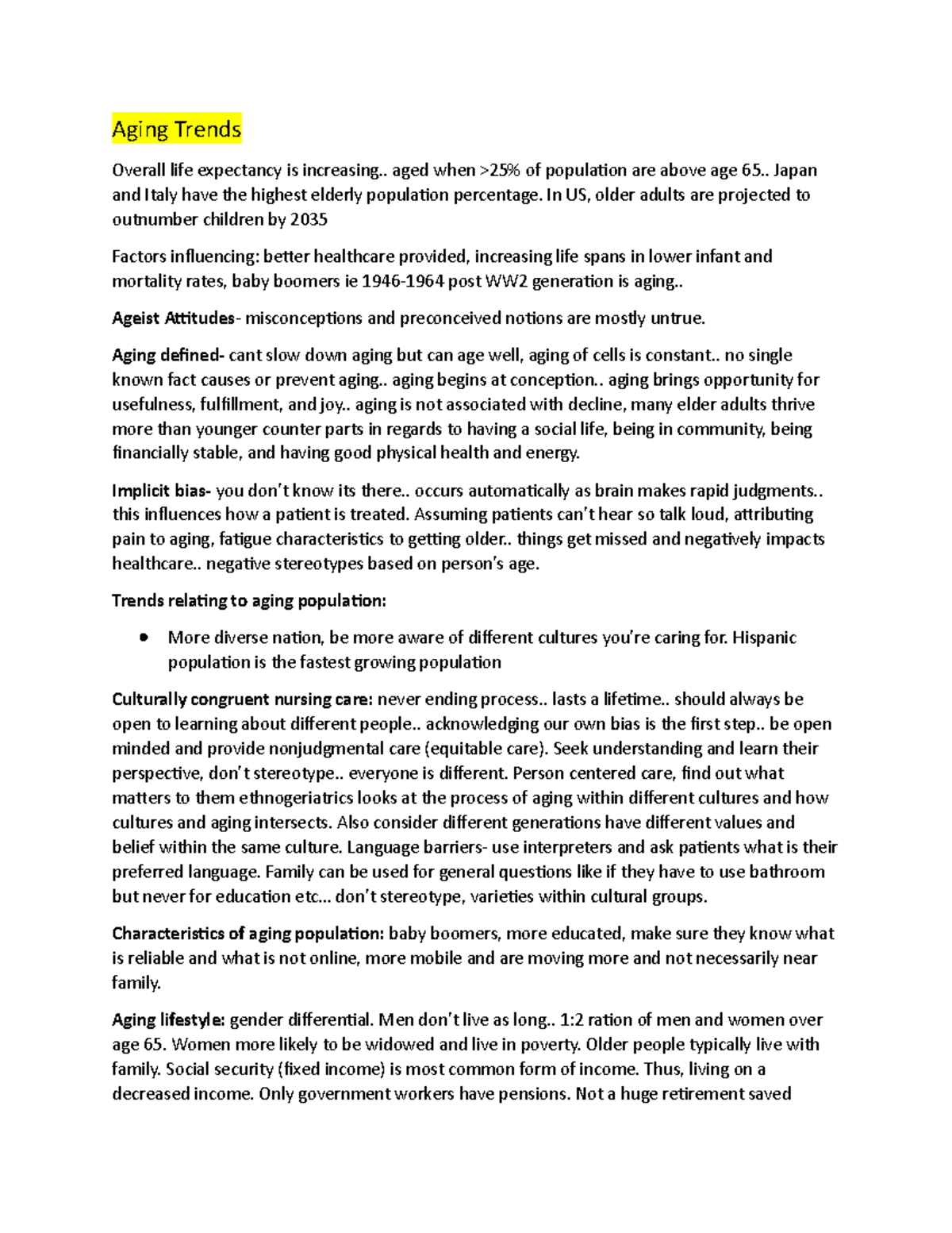 GERO Study Guide - Aging Trends Overall life expectancy is increasing ...