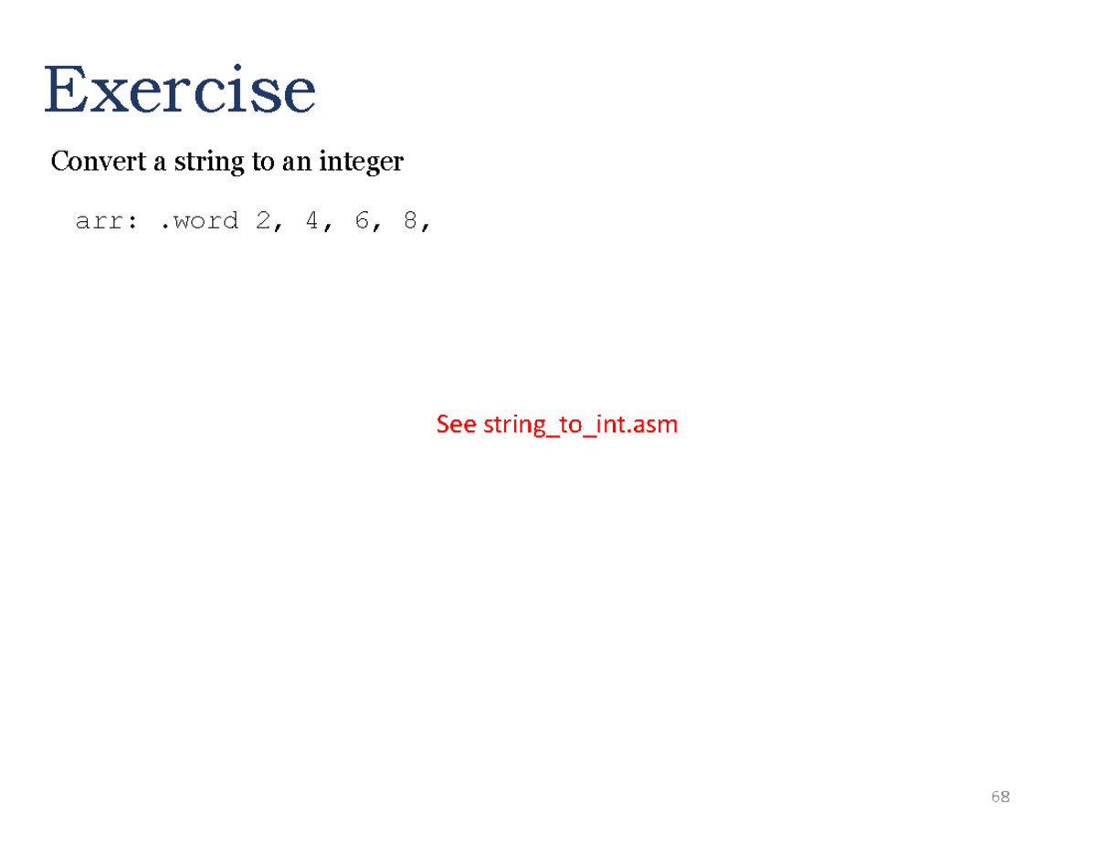 MIPS Lecture Slides - Exercise Convert a string to an integer arr ...