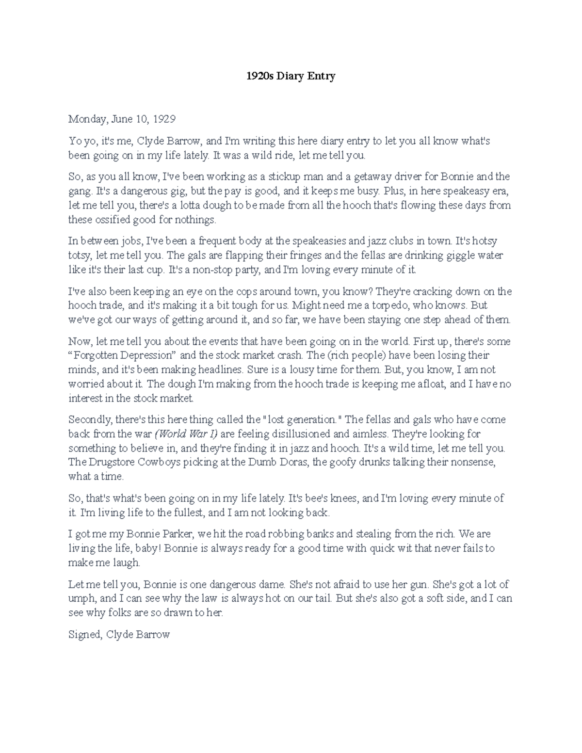 1920+Diary+speakeasy+ Copy 1920s Diary Entry Monday, June 10, 1929