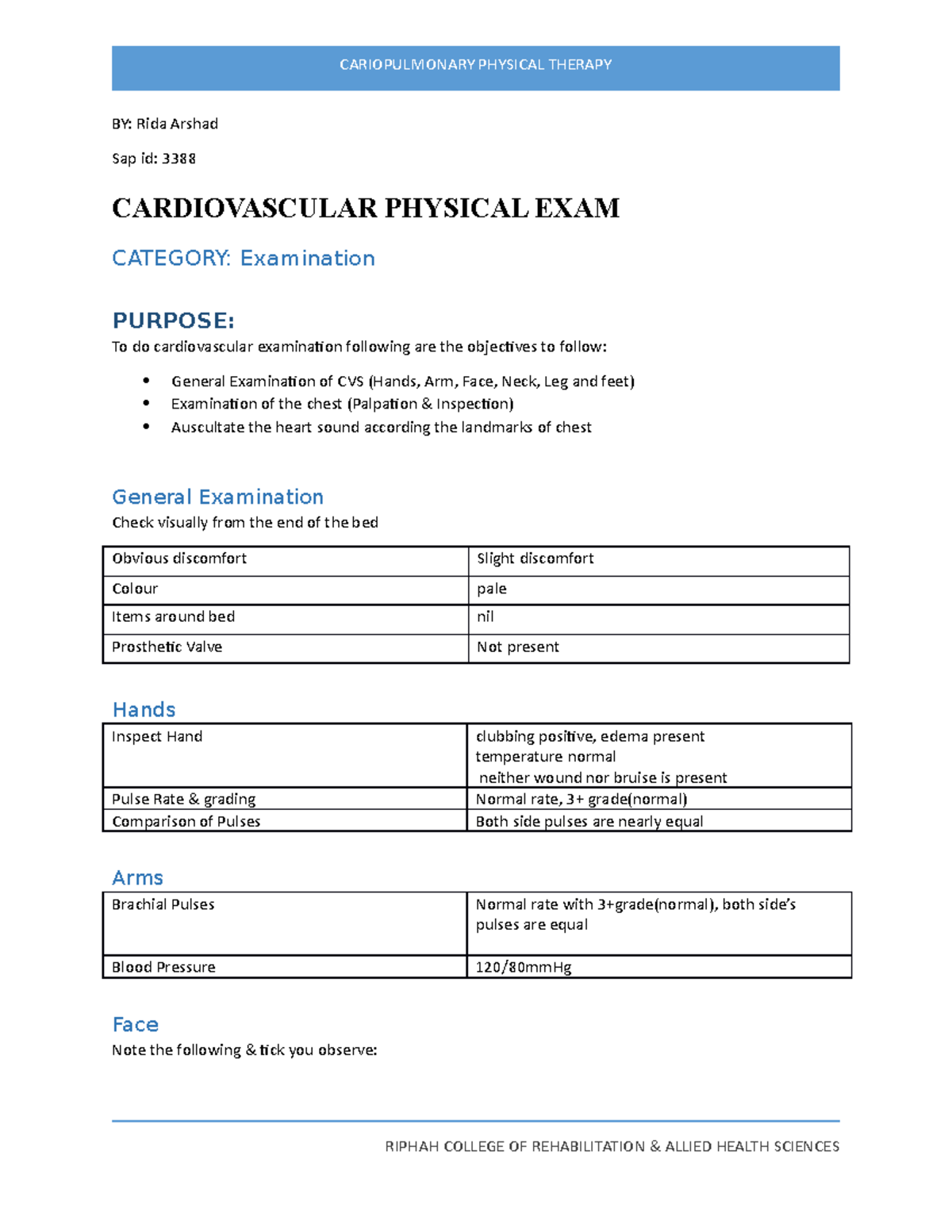 CVS Examination 3 (Rida 3388) BY Rida Arshad Sap id 3388