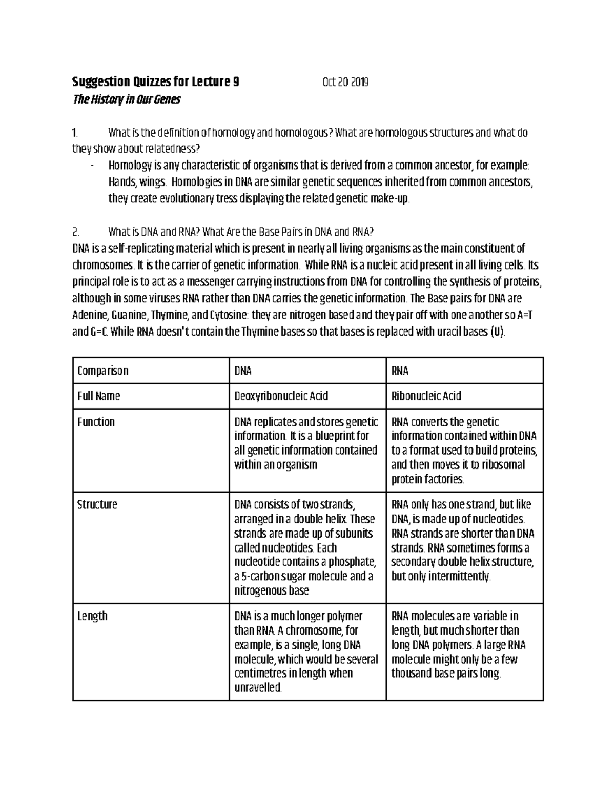 Biology Review- Lecture 9-12 - Suggestion Quizzes for Lecture 9 Oct 20 ...