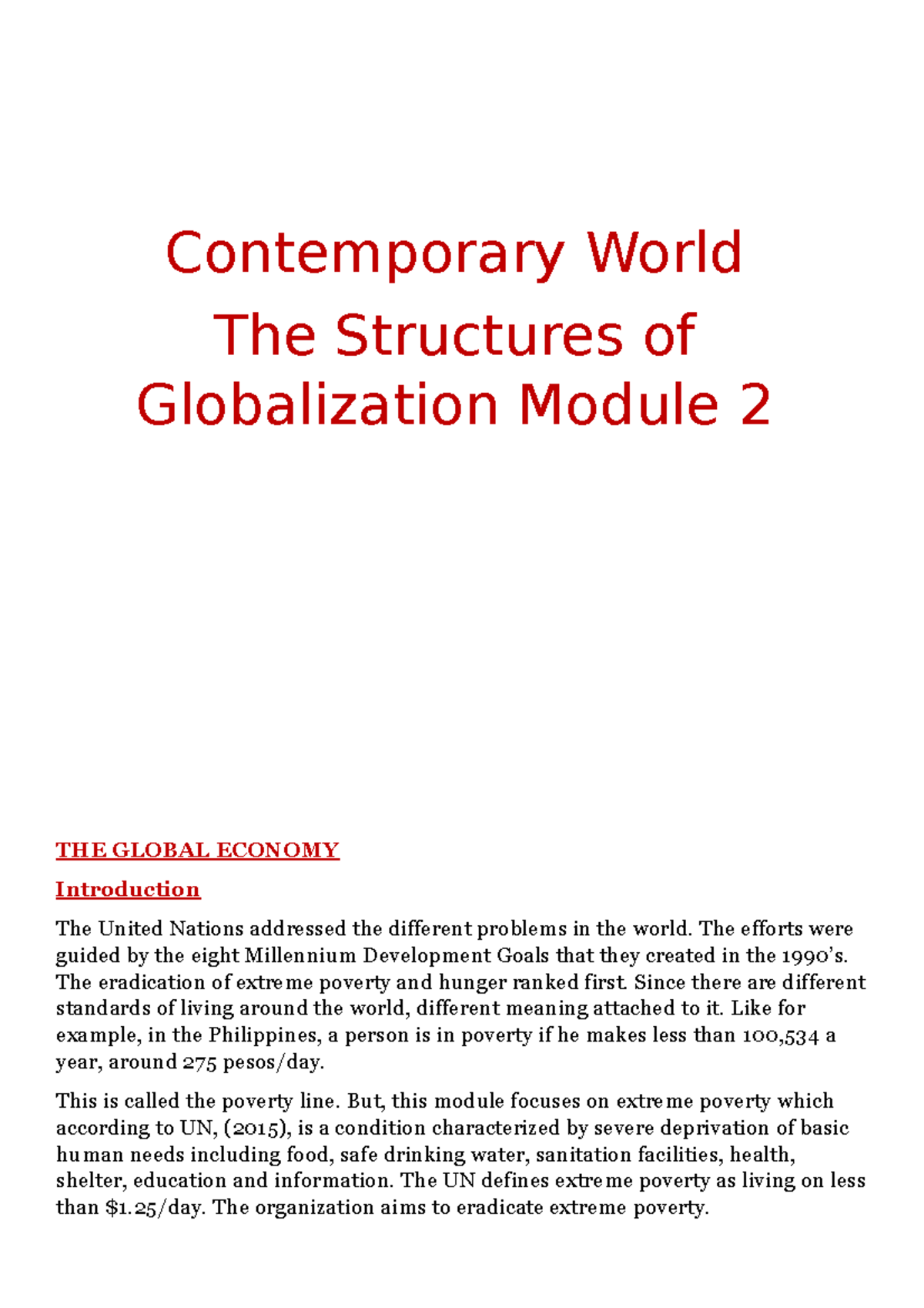 Introduction to the Study of Globalization M2 - THE GLOBAL ECONOMY ...