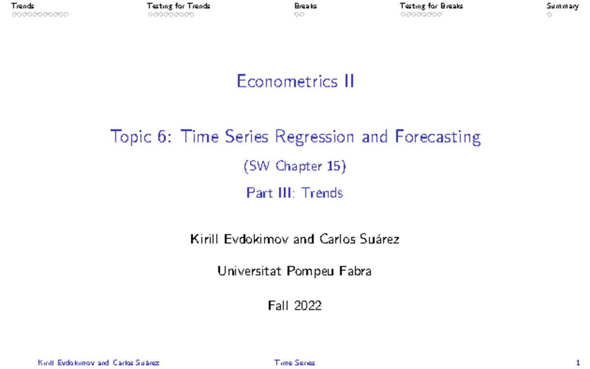 T6 3 Ppt - Ppt - Econometrics II Topic 6: Time Series Regression And ...