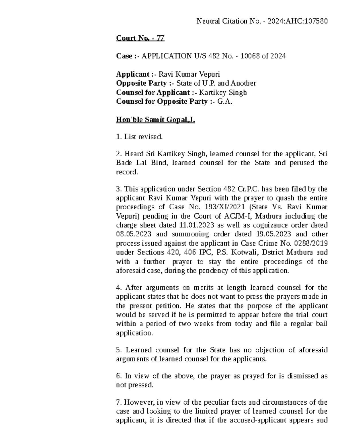 A482(A) 10068 2024 - application under Section 482 Cr.P.C - Neutral ...
