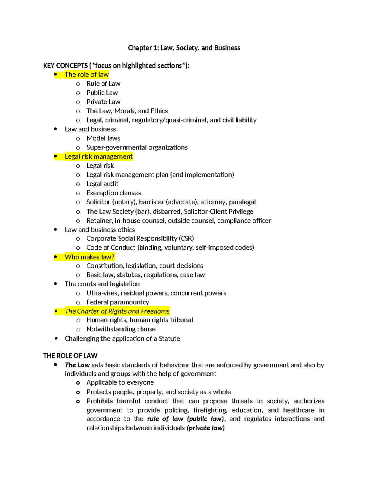 Business Law notes - Chapter 1: Law, Society, and Business KEY CONCEPTS ...