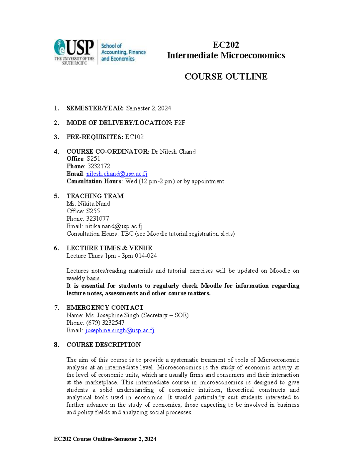 EC202 F2F S2 2024 Course Outline - EC Intermediate Microeconomics ...