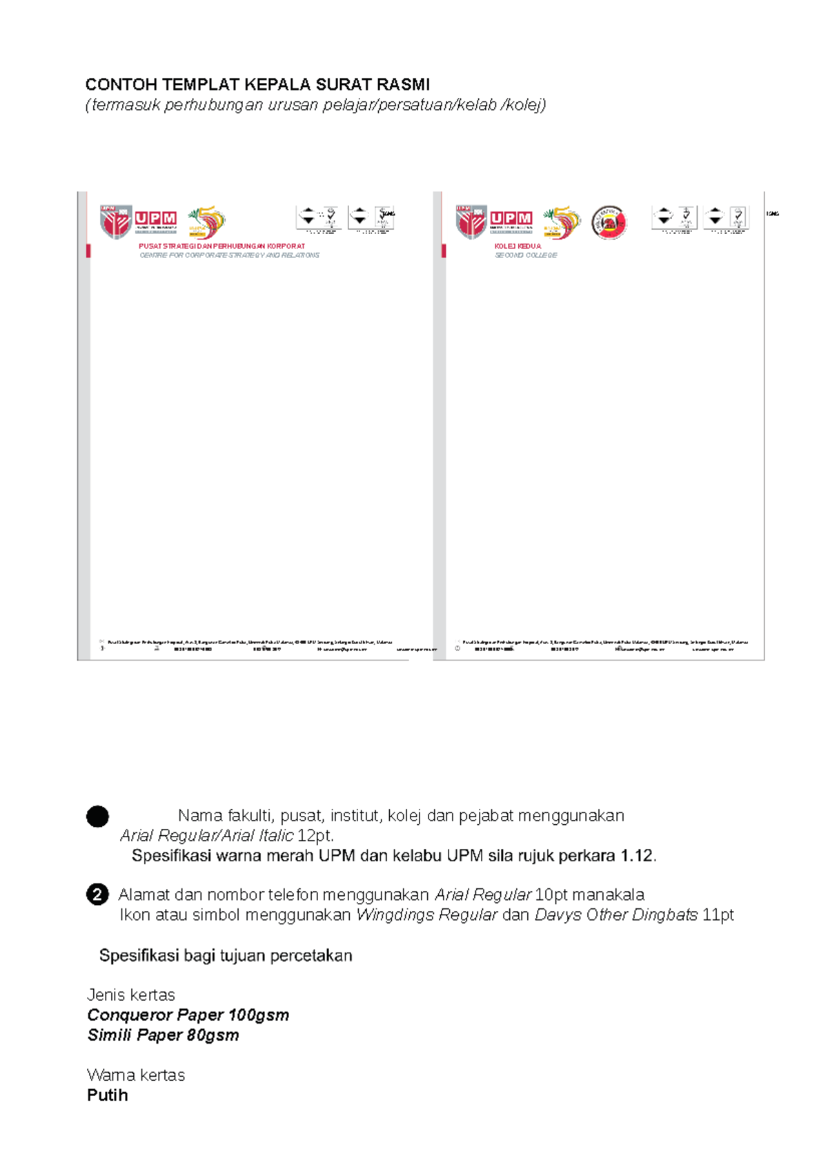 Letterhead Template UPM - CONTOH TEMPLAT KEPALA SURAT RASMI (termasuk ...