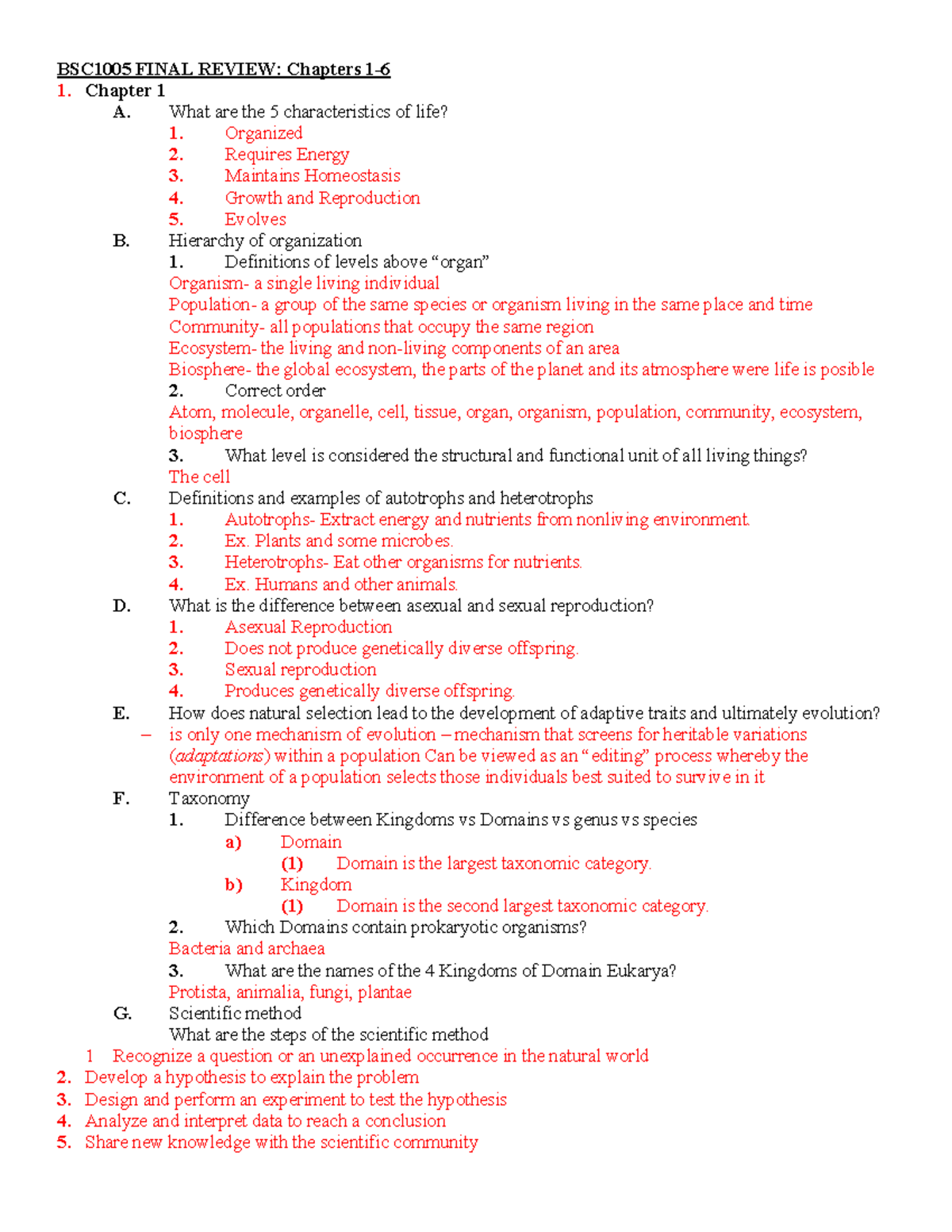 Bio Study Guide 1- 6 - Warning: TT: Undefined Function: 32 BSC1005 ...