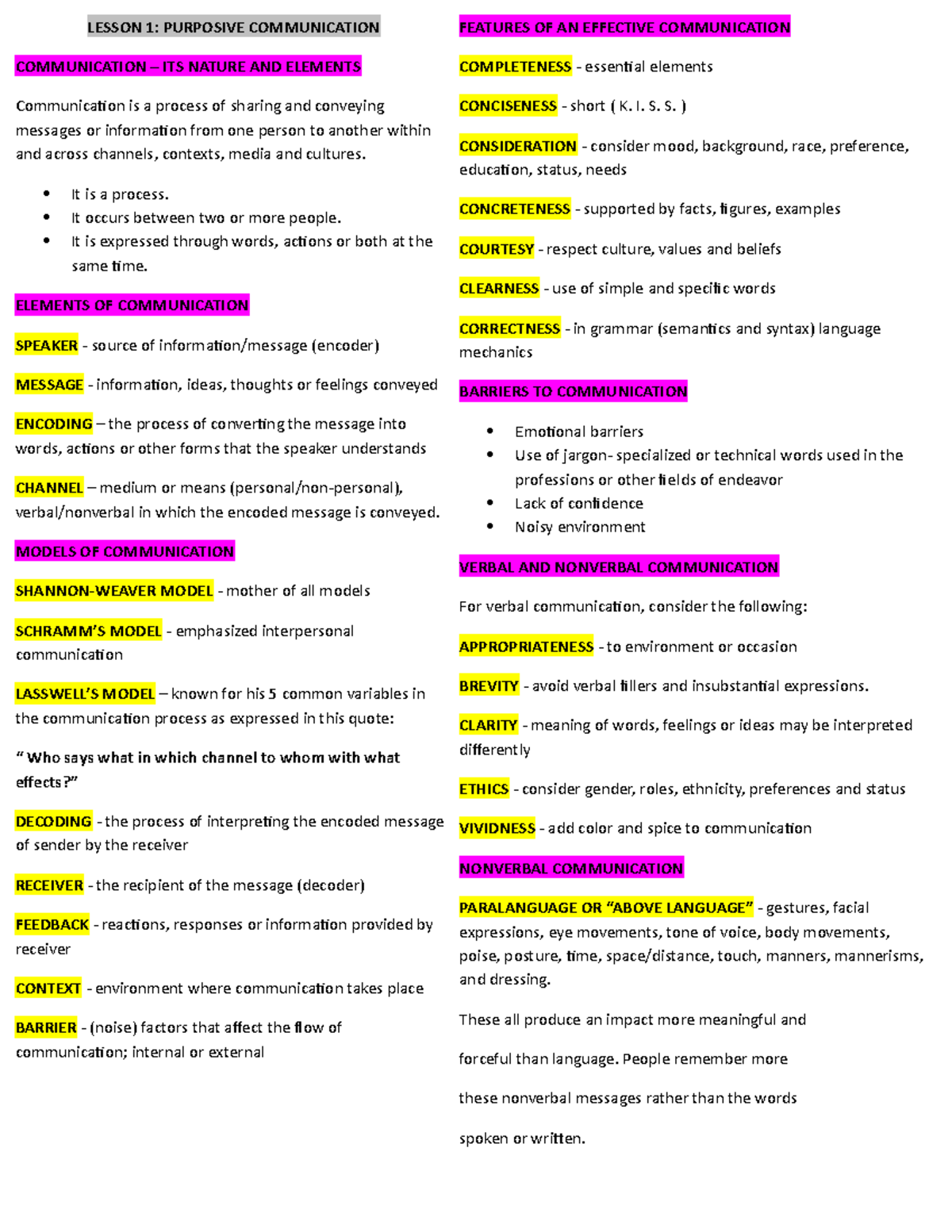 Purposive Communication Reviewer - FEATURES OF AN EFFECTIVE ...