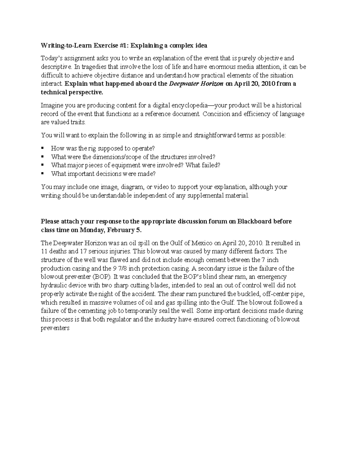 WTL 1 Technical Explanation - Writing-to-Learn Exercise #1: Explaining ...