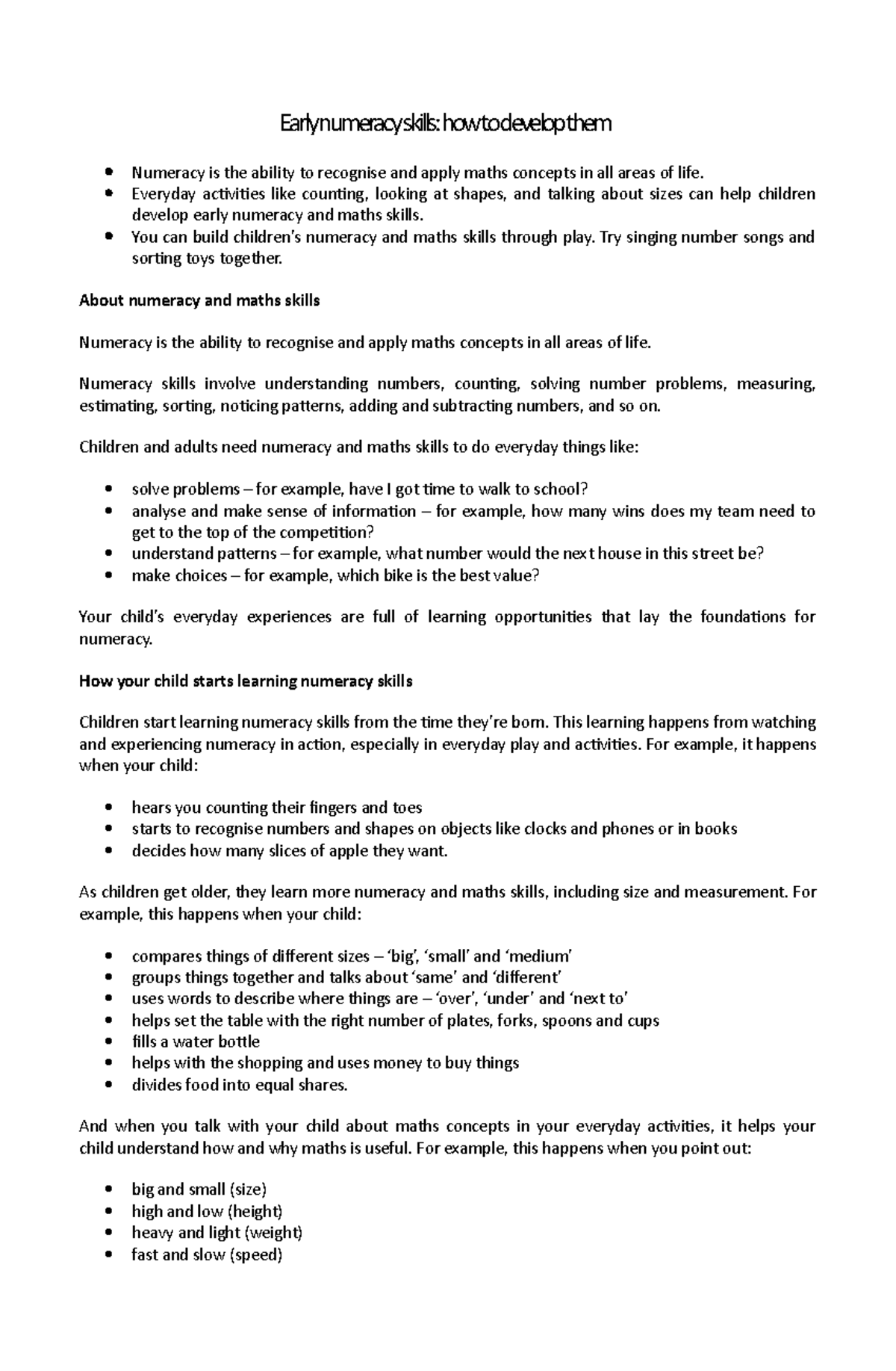 Early numeracy skills - Earlynumeracyskills:howtodevelopthem Numeracy ...