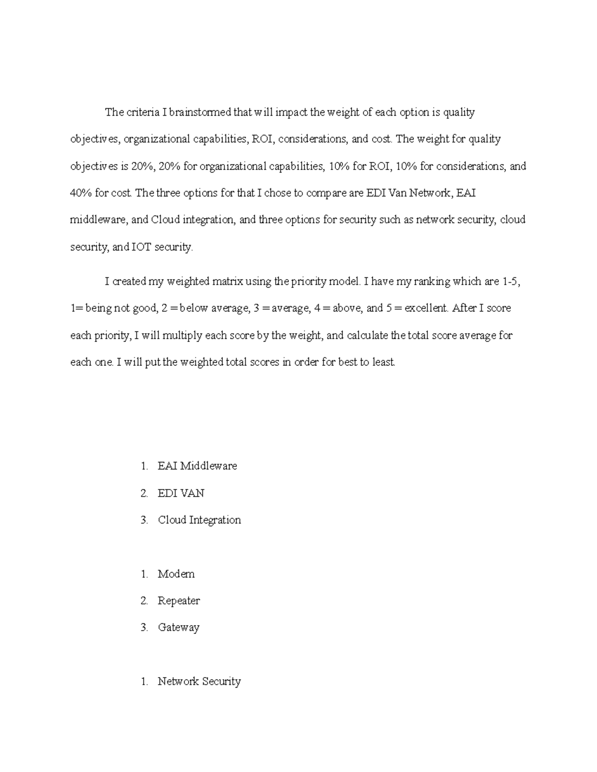 Quality Objectives Notes The Criteria I Brainstormed That Will Impact