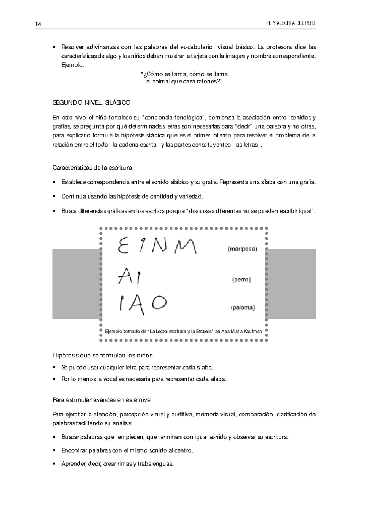 Doc1 lectoescritura 14 1414141414 fe y alegria del peru resolver