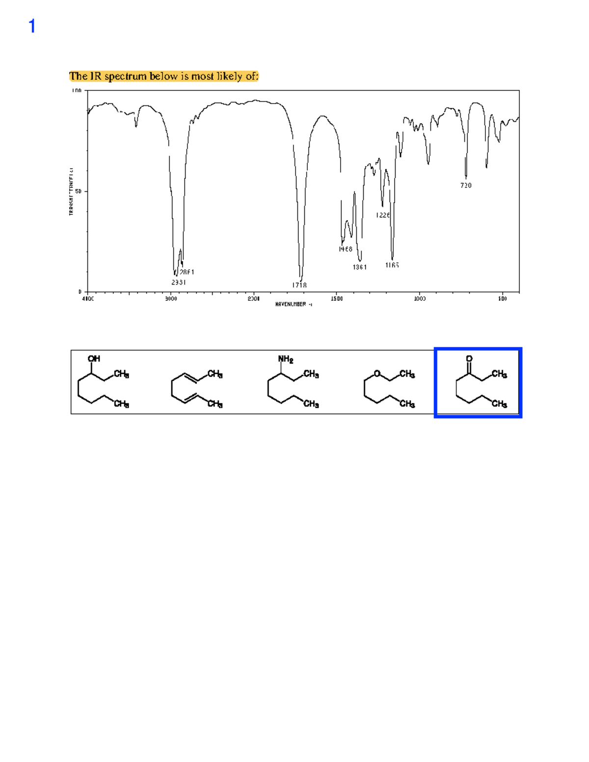 Spectroscopy lab questions The IR spectrum below is most likely of