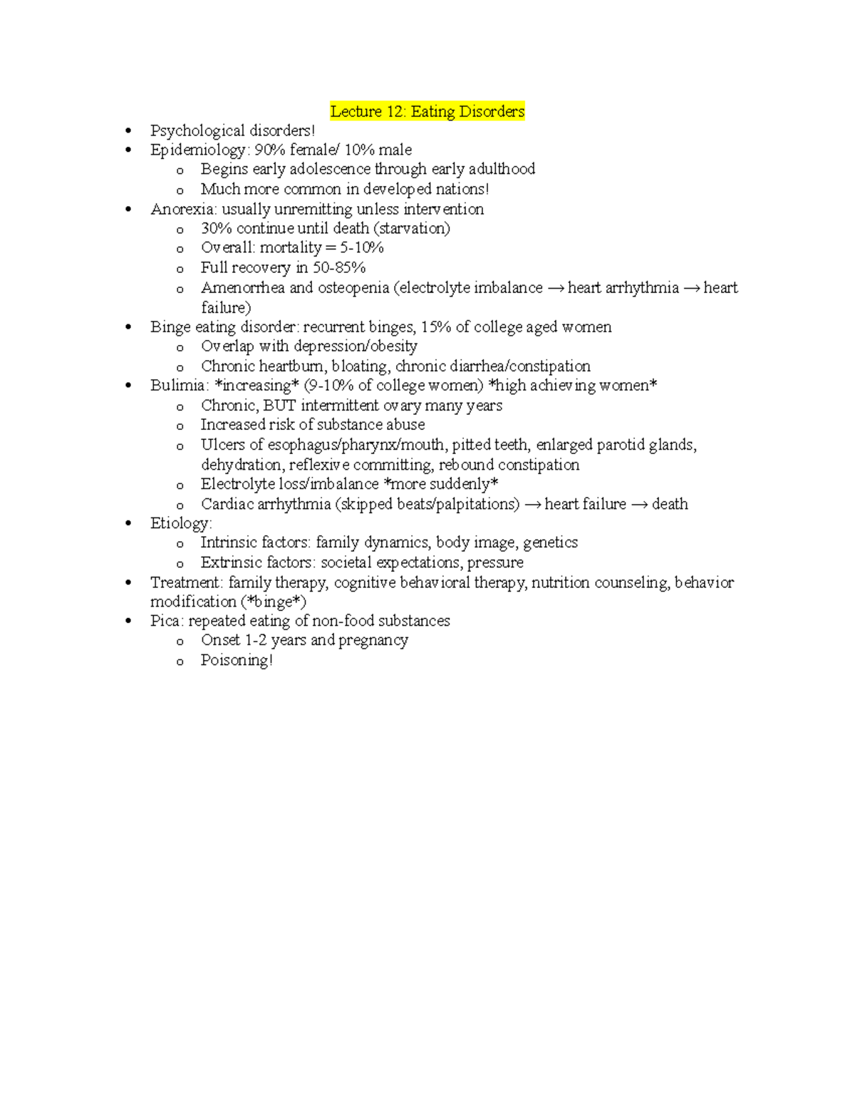 Lecture 12 - Lecture 12: Eating Disorders Psychological disorders ...