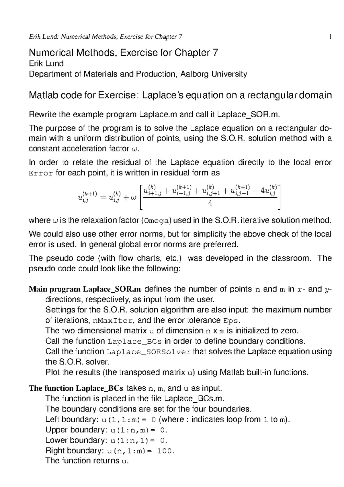 Num Met-Solution-Chap7 - Numerical Methods, Exercise for Chapter 7 Erik ...