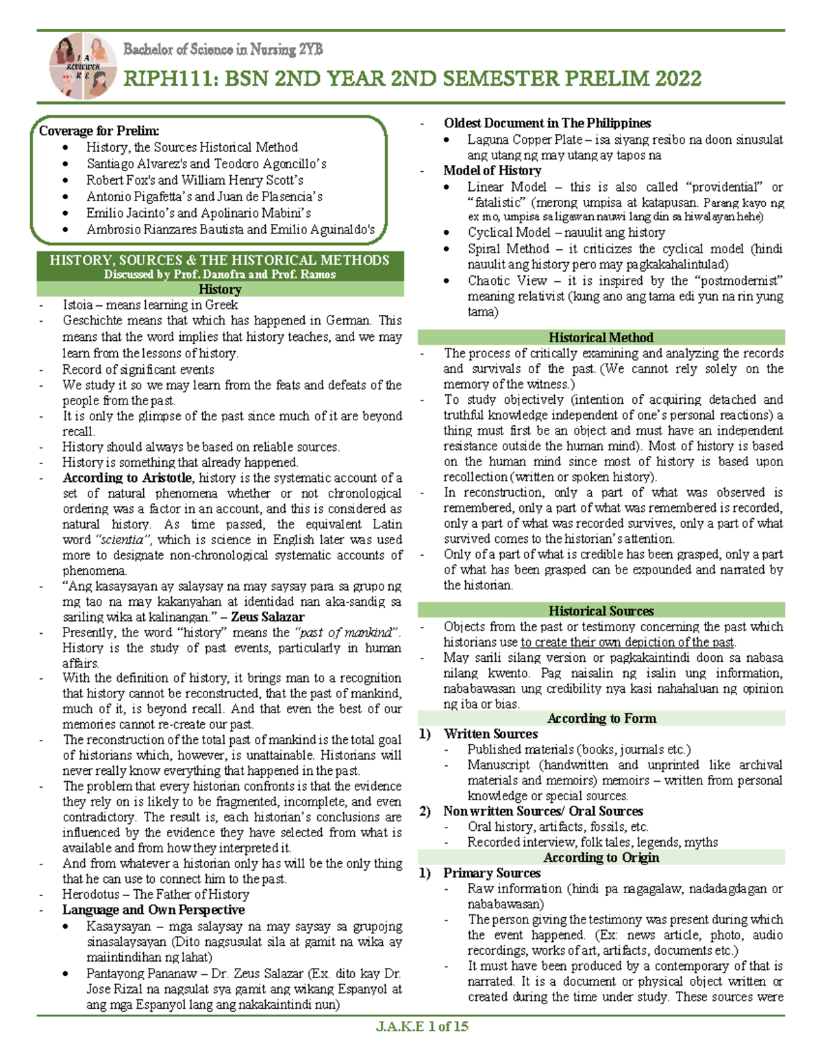 RIPH111- Prelim - amazing notes - Bachelor of Science in Nursing 2 YB ...