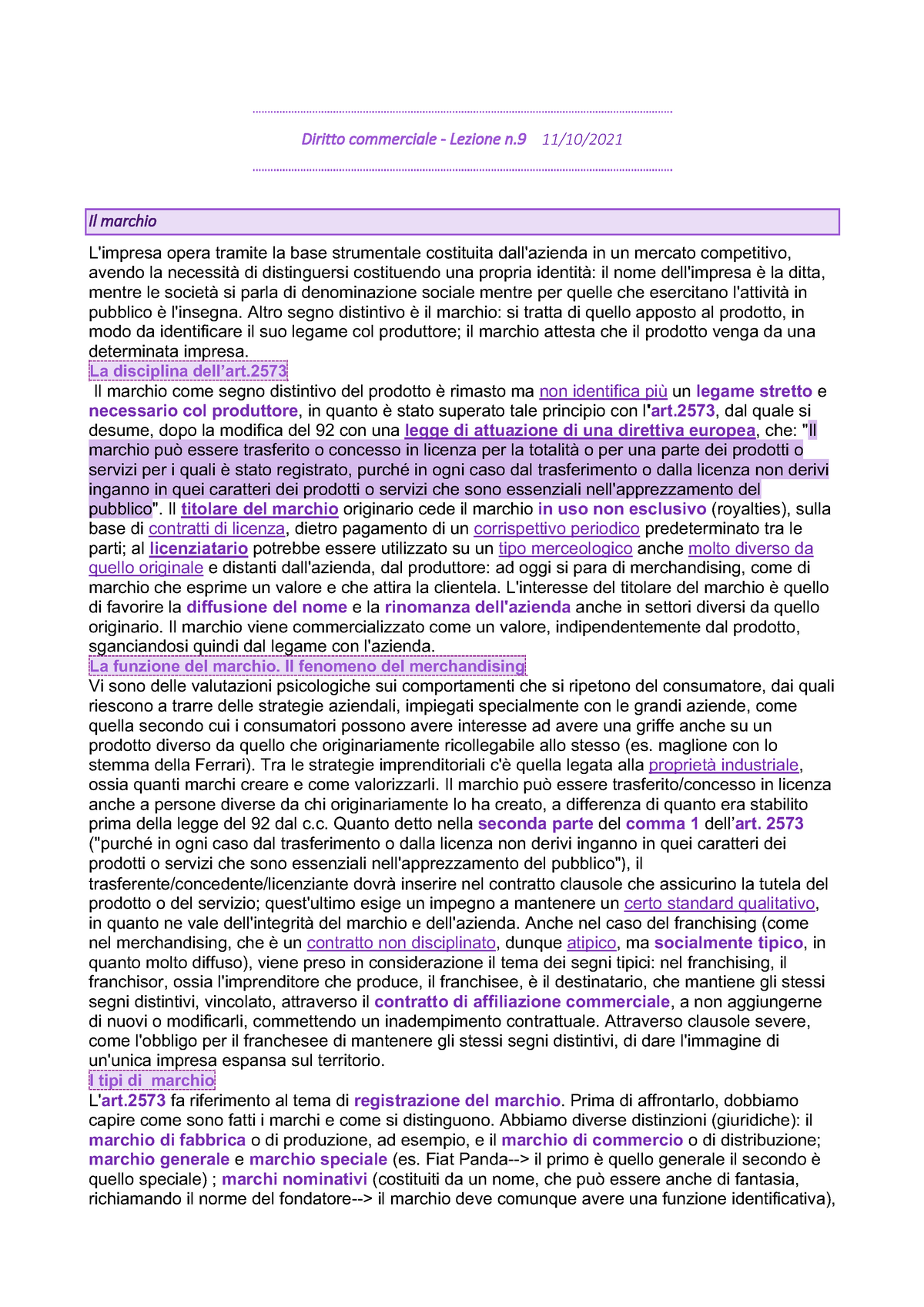 Diritto Commerciale Lezione - Diritto Commerciale - Lezione N. 9 11/10 ...