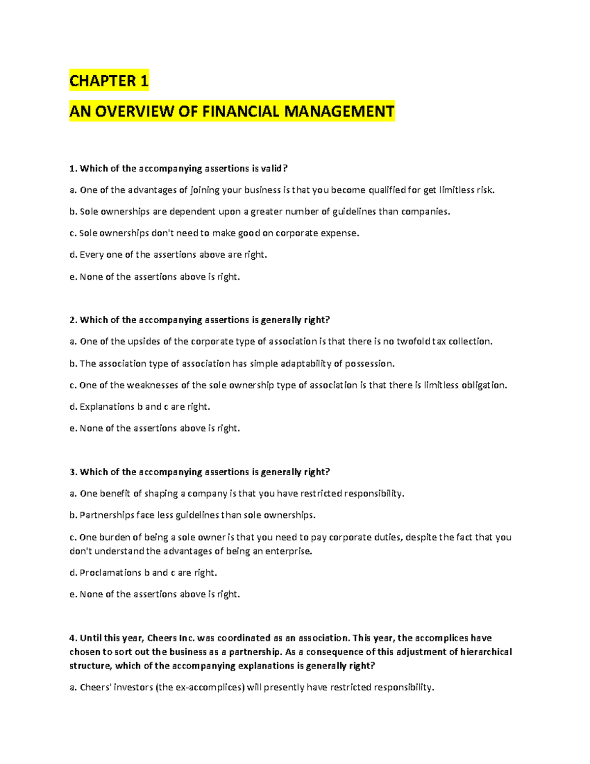 Chapter 1 AN Overview OF Financial Management - CHAPTER 1 AN OVERVIEW ...