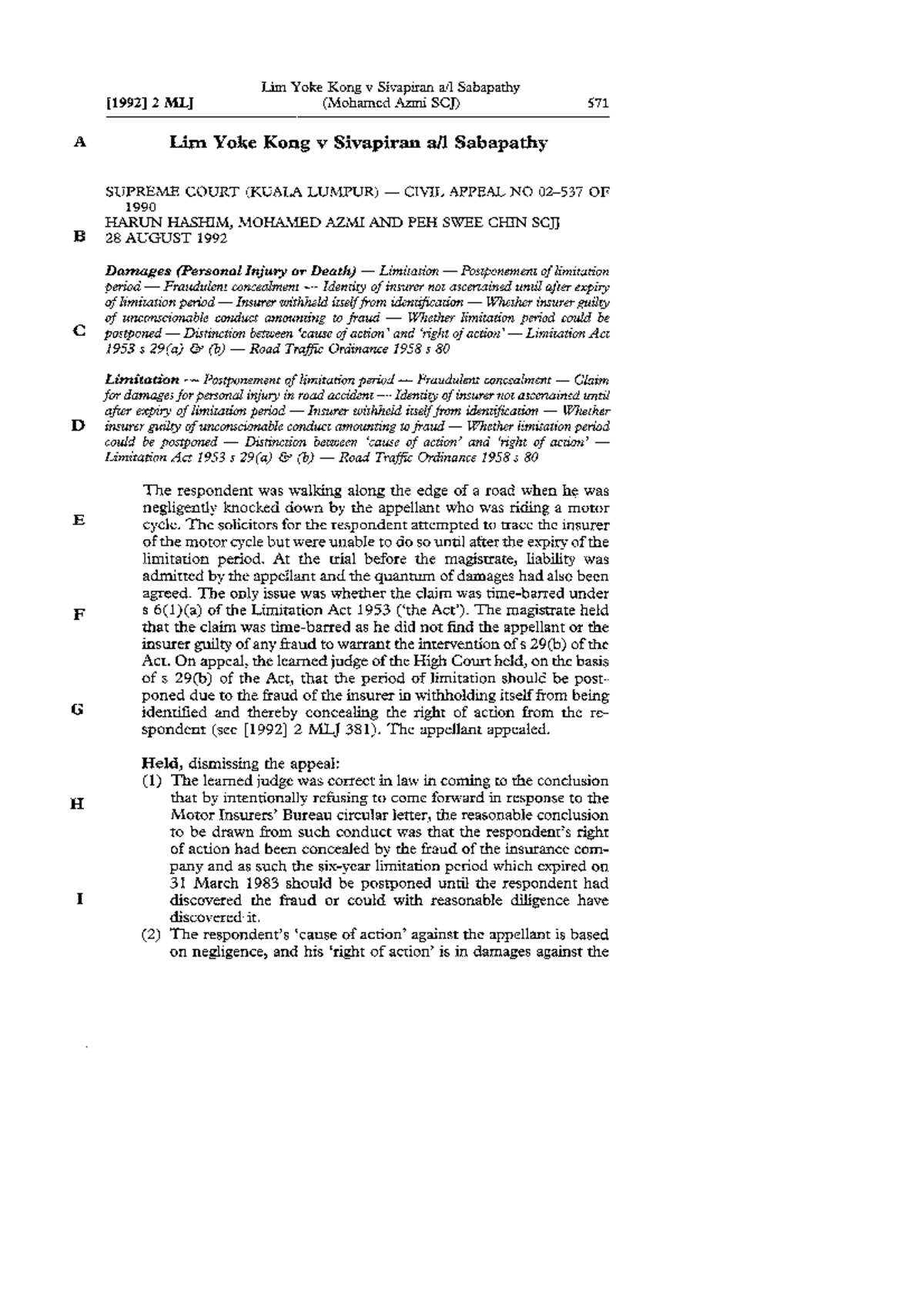 LIM YOKE KONG v Sivapiran AL Sabapathy - law notes - Studocu