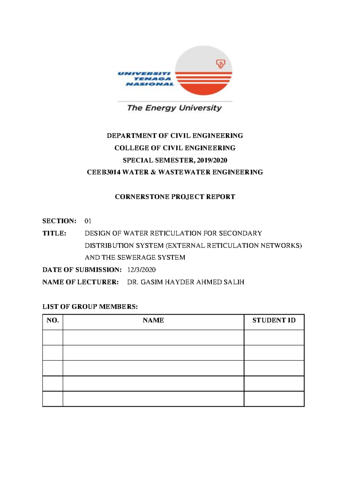 Report sample 3 Cornerstone project for second year student. To