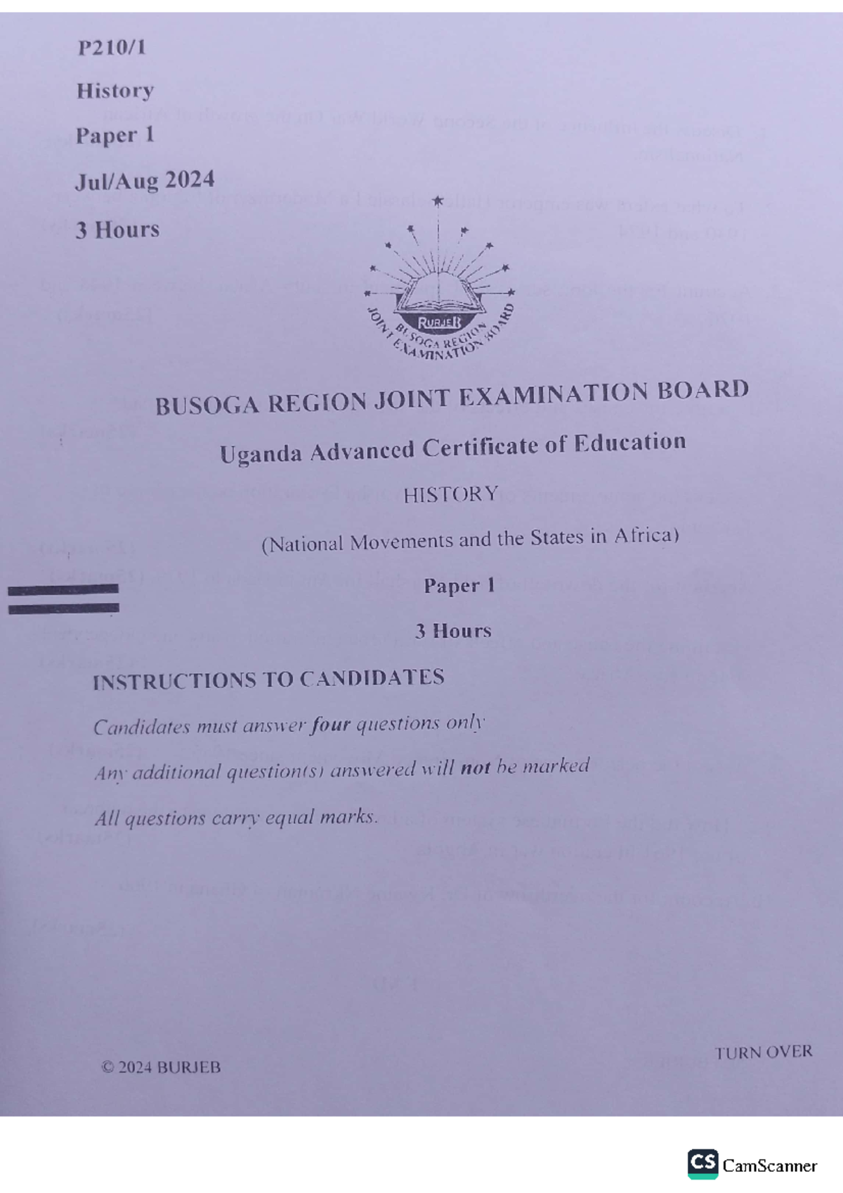 Hist Burjeb Paper 1 - Good - History Paper 1 2024 3 Hours DOINT RURJER ...