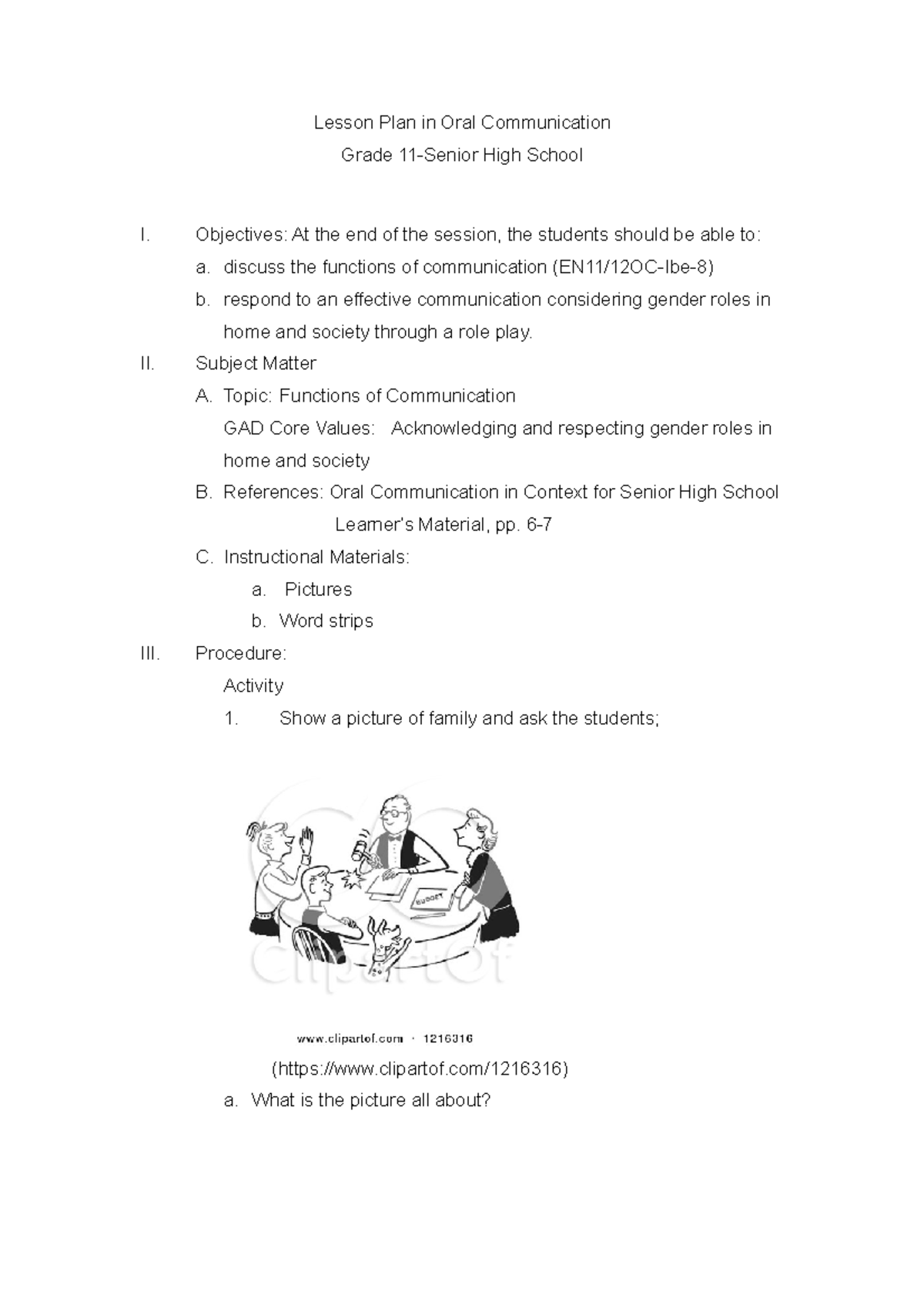Functions of Communication 1 - Lesson Plan in Oral Communication Grade ...