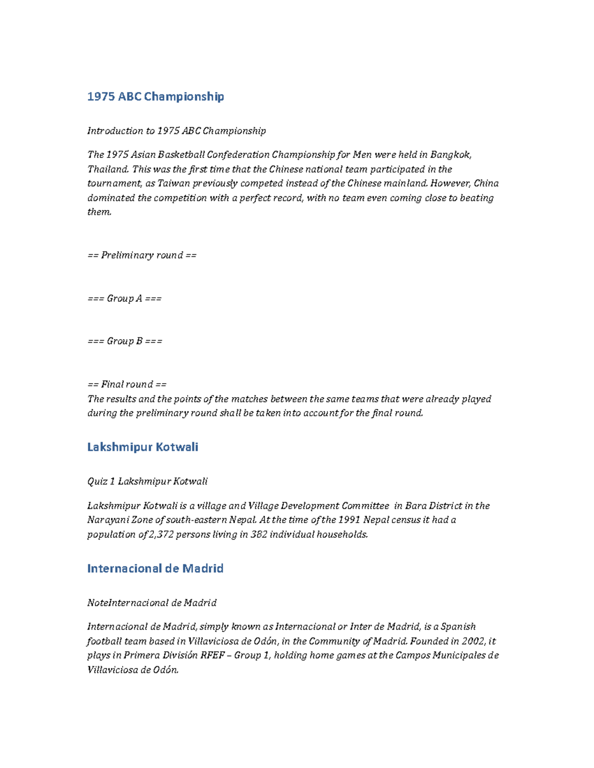POLS157 Essay 1975 ABC Championship 1975 ABC Championship
