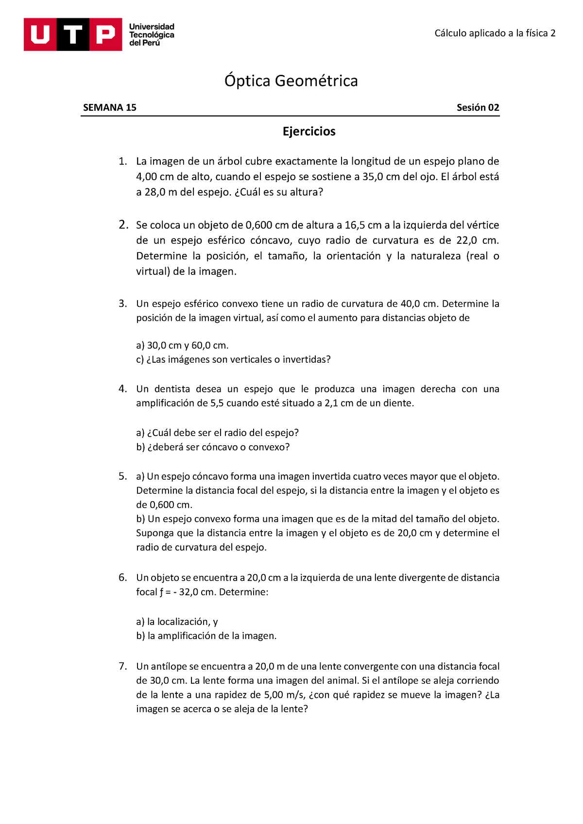 S15s2 Ejercicios Óptica Geométrica C·lculo Aplicado A La FÌsica 2