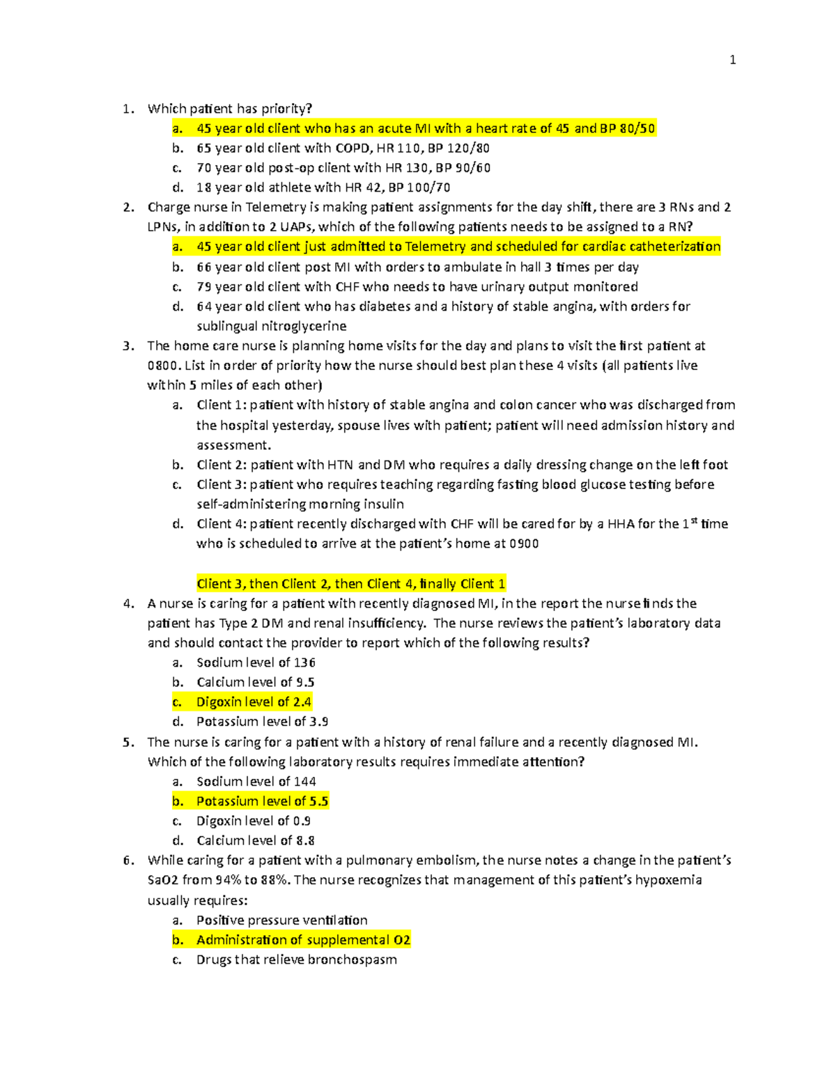 For Test1 Medsurg 3 - Copy - Which paƟent has priority? a. 45 year old ...