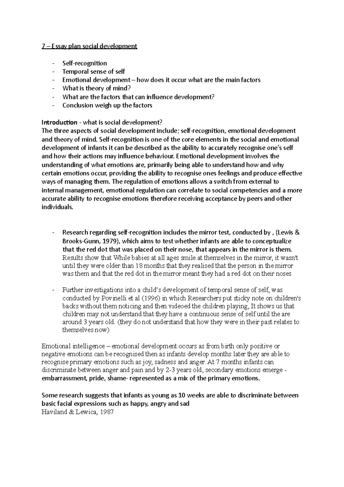 7 - Essay PLAN developmental - 7 – Essay plan social development Self ...