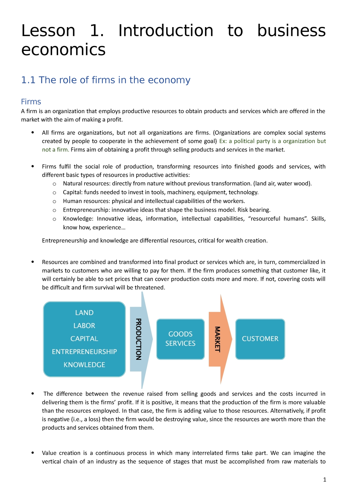 Intro Business Lesson 1 - Lesson 1. Introduction To Business Economics ...