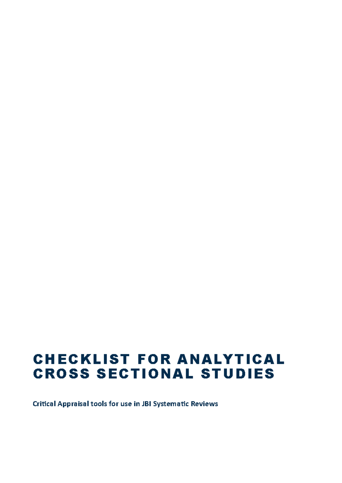 Checklist for Analytical Cross Sectional Studies - CHECKLIST FOR ...