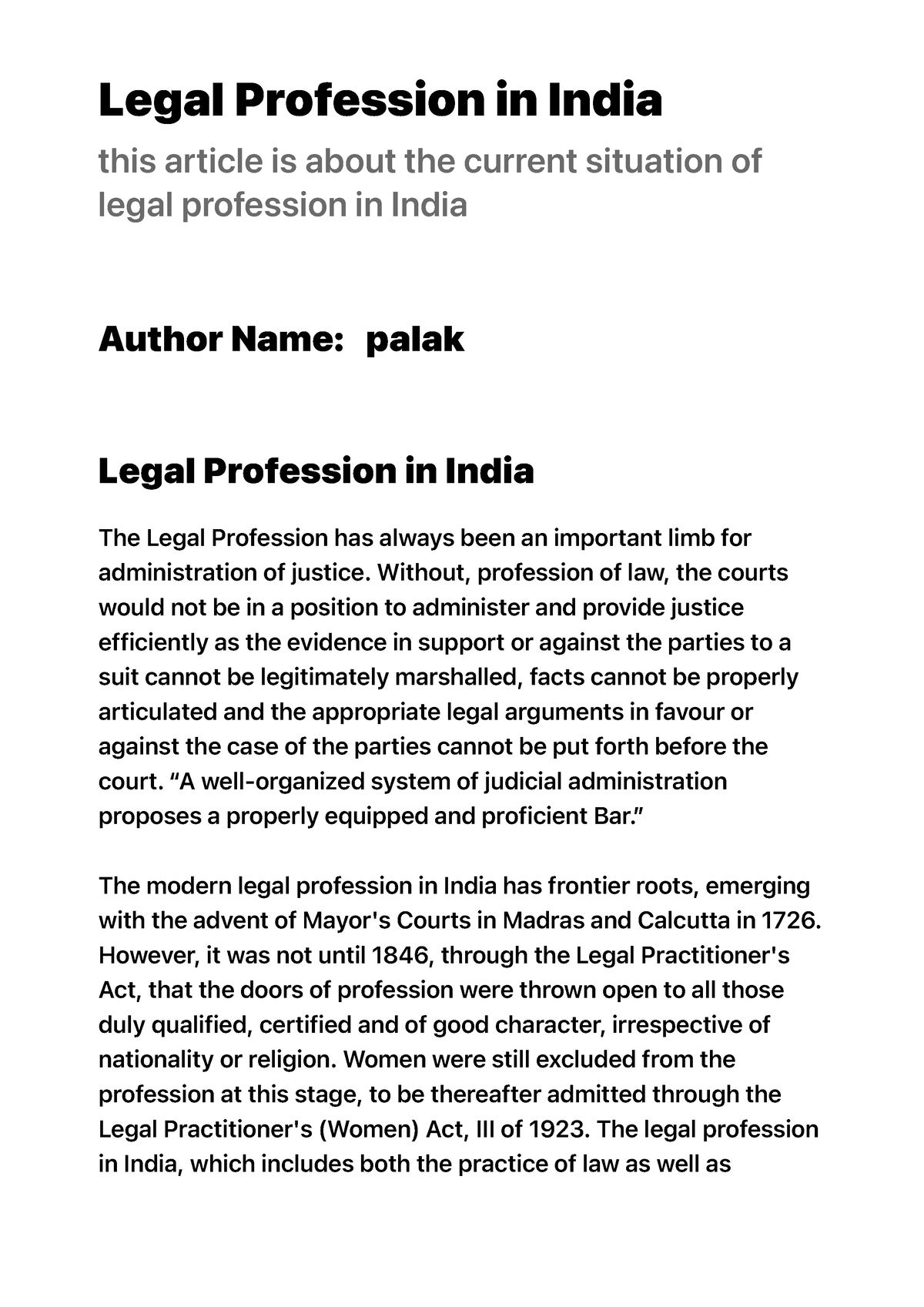 legal profession india essay