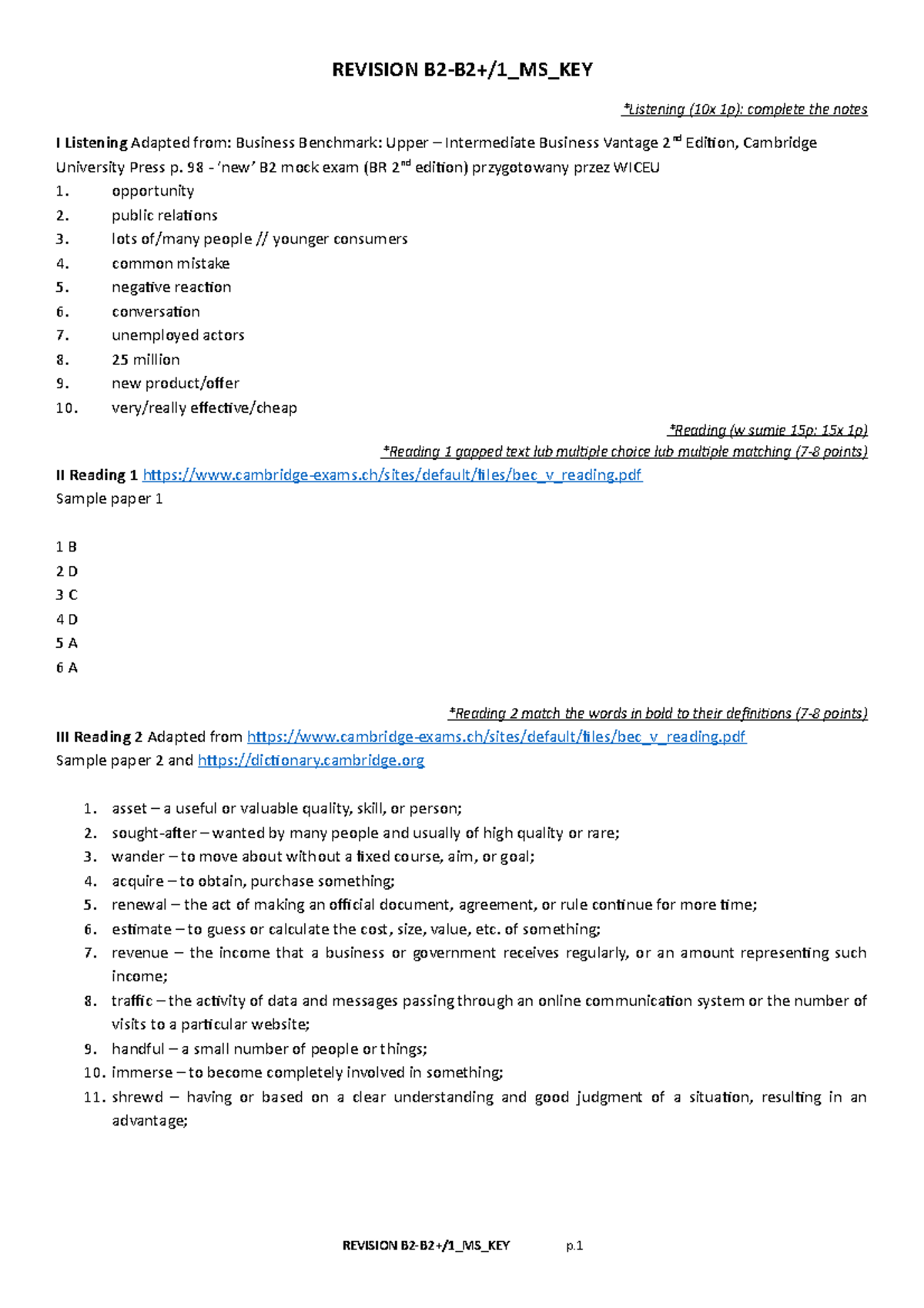 B2-B2+ 1 revision MS key - REVISION B2-B2+/1_MS_KEY *Listening (10x 1p ...