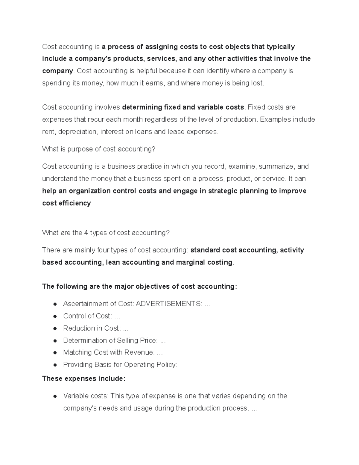 19. Cost Accounting - Cost accounting is a process of assigning costs ...