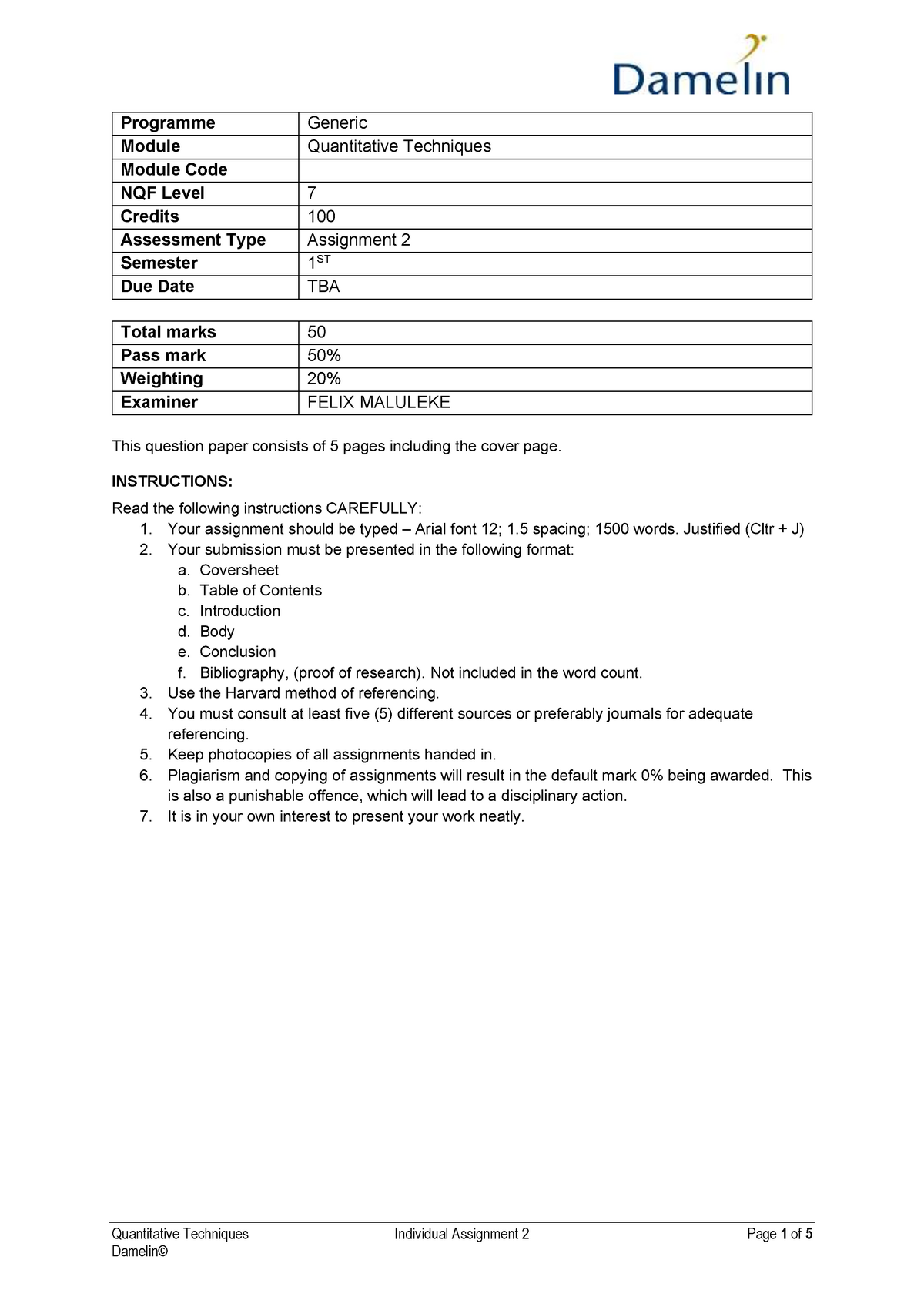 quantitative techniques assignment questions and answers