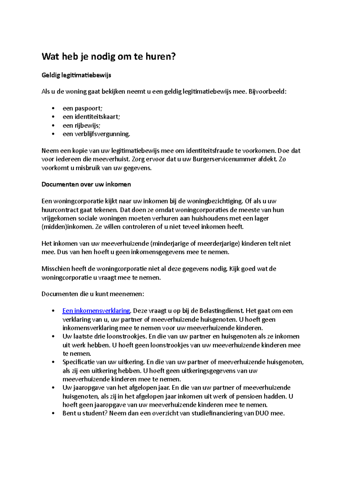 Concept Huren Wat heb je nodig om te huren? Geldig legitimatiebewijs