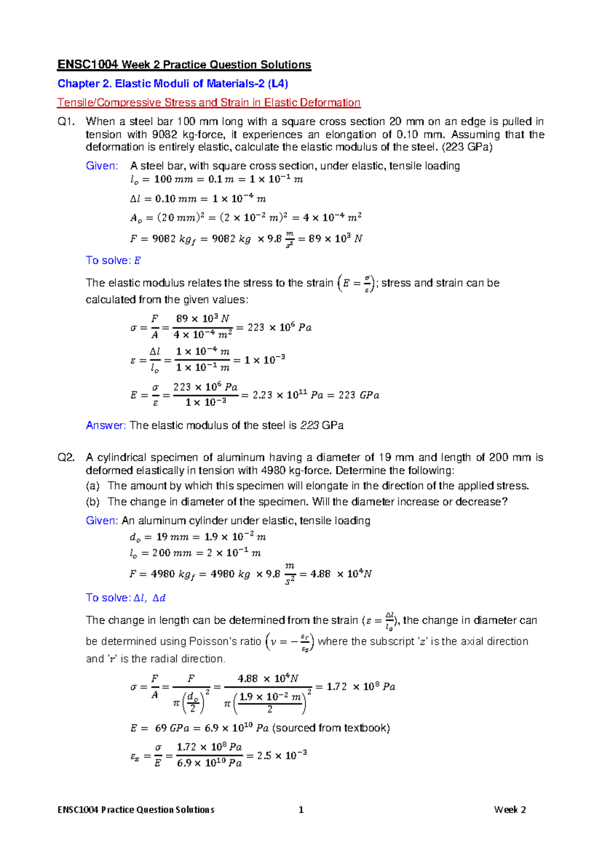 Week 2 Practice Question Solutions - ENSC1004 Week 2 Practice Question ...