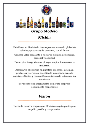 Grupo-Modelo - Nota: A - Grupo Modelo Misión Establecer el Modelo de  liderazgo en el mercado global - Studocu